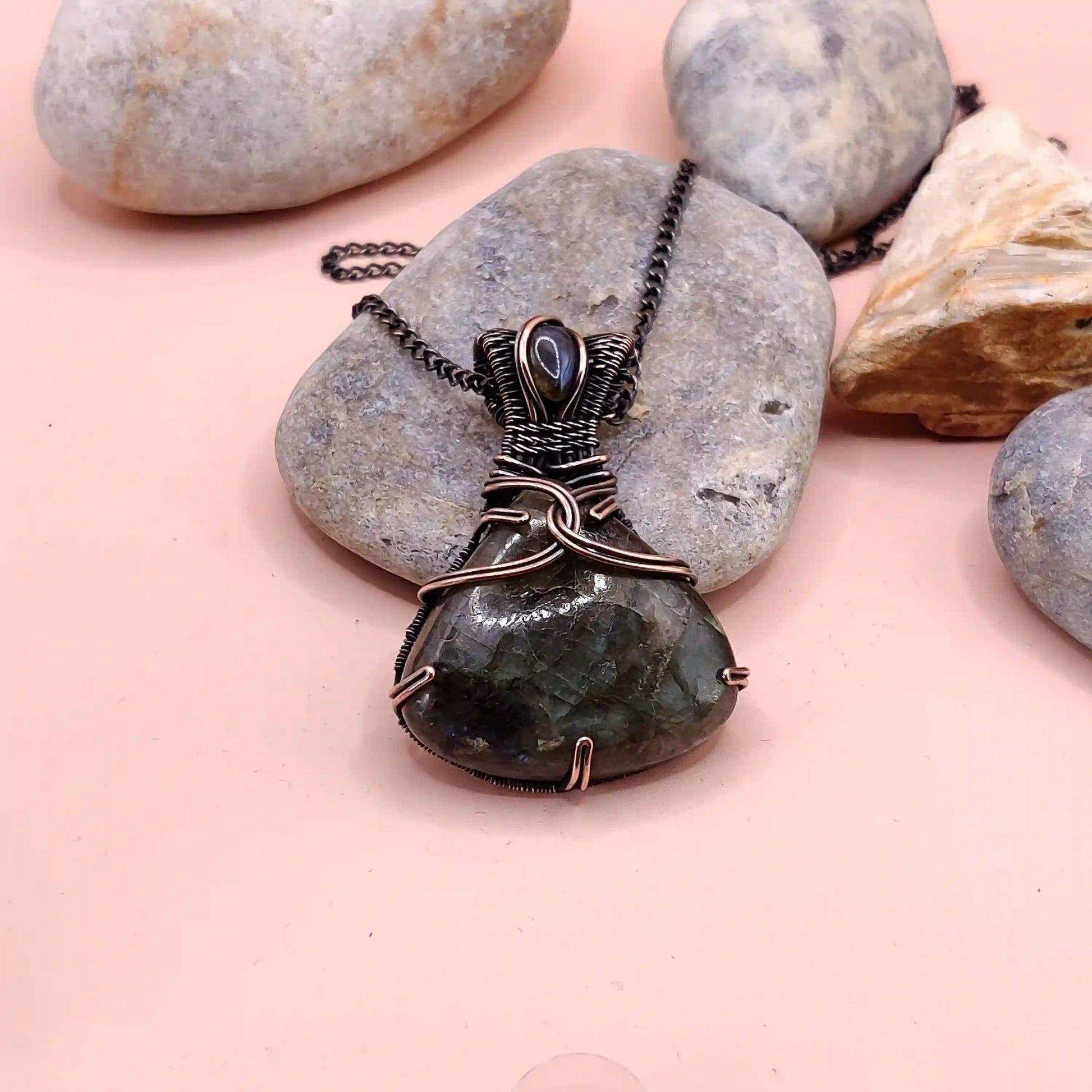 Daiva - Labradorite Doublet Necklace 001  By Sanguine Aura Handcrafted Jewellery. Healing Benefits of Labradorite - Balance & Clarity.