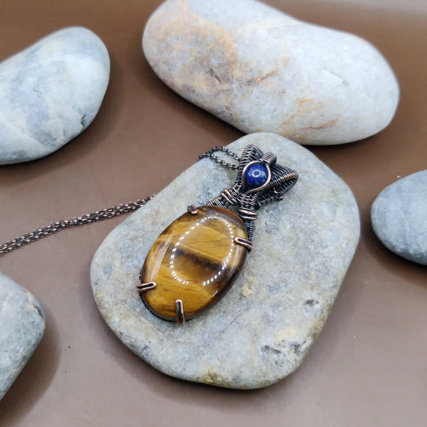 Daiva - Tiger's Eye and Lapis Lazuli Necklace 002 By Sanguine Aura Handcrafted Jewellery. Healing Benefits of Tiger's Eye and Lapis Lazuli - Strength, clarity, wisdom, peace.