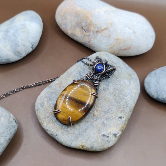 Daiva - Tiger's Eye and Lapis Lazuli Necklace 002 By Sanguine Aura Handcrafted Jewellery. Healing Benefits of Tiger's Eye and Lapis Lazuli - Strength, clarity, wisdom, peace.