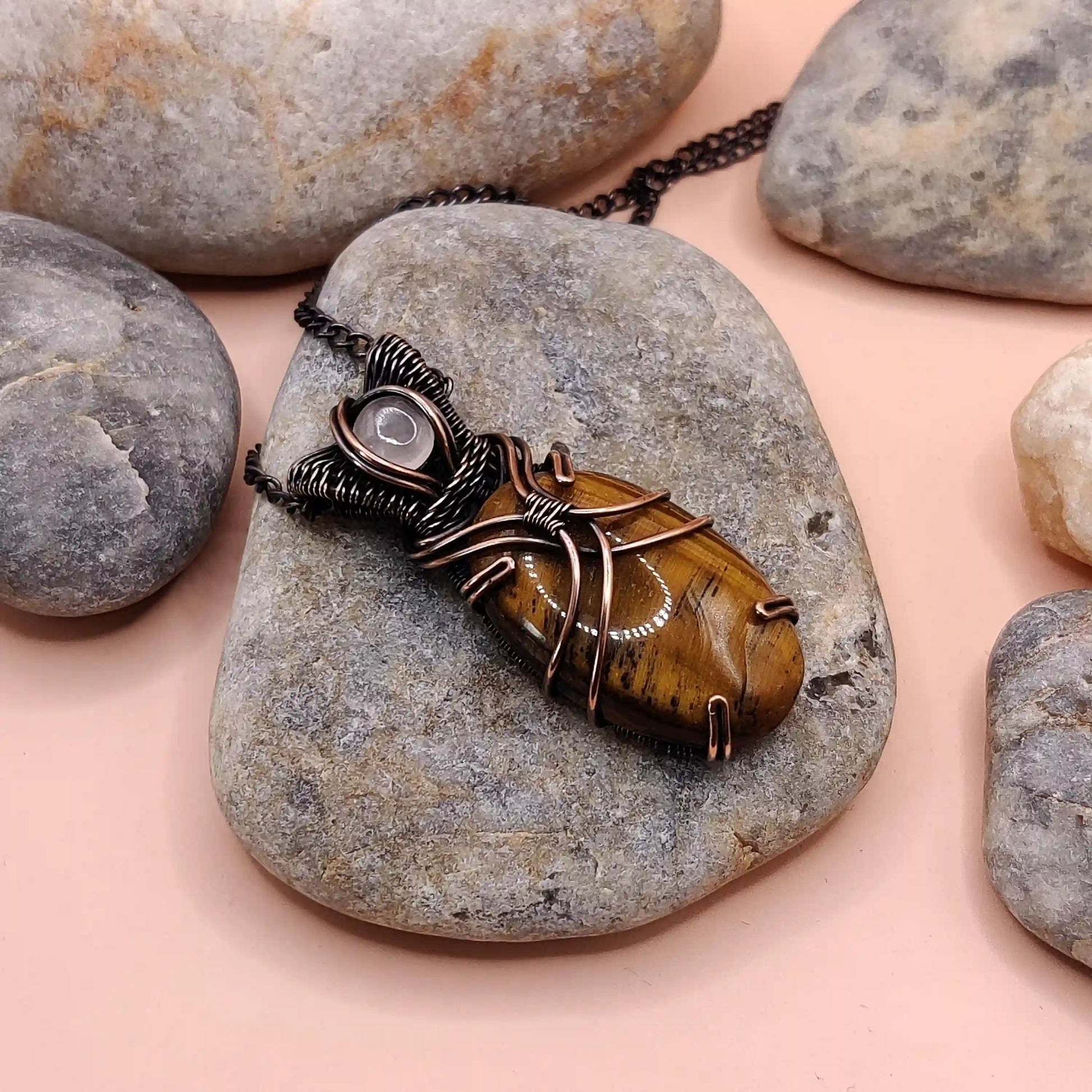 Daiva - Tiger's Eye and Rose Quartz Necklace SA1 By Sanguine Aura Handcrafted Jewellery.