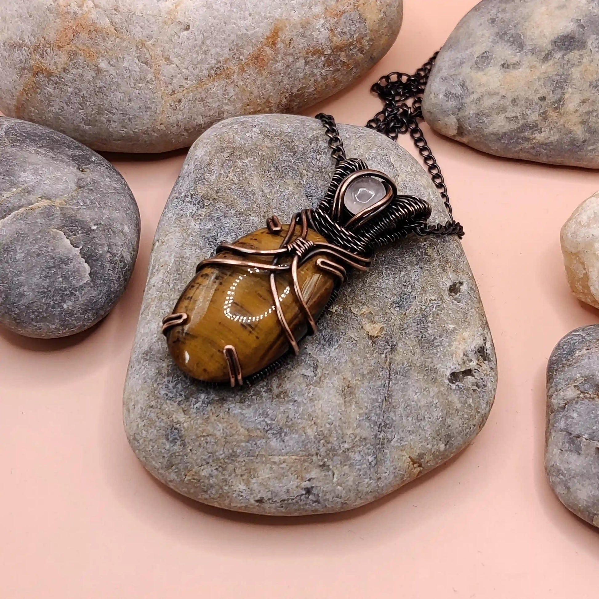 Daiva - Tiger's Eye and Rose Quartz Necklace SA2 By Sanguine Aura Handcrafted Jewellery.
