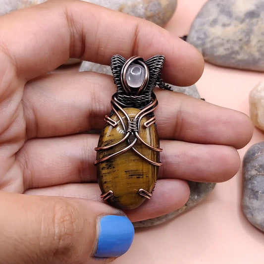 Daiva - Tiger's Eye and Rose Quartz Necklace SA3 By Sanguine Aura Handcrafted Jewellery. Benefits of Tiger's Eye and Rose Quartz - Grounding, protection, love, compassion.