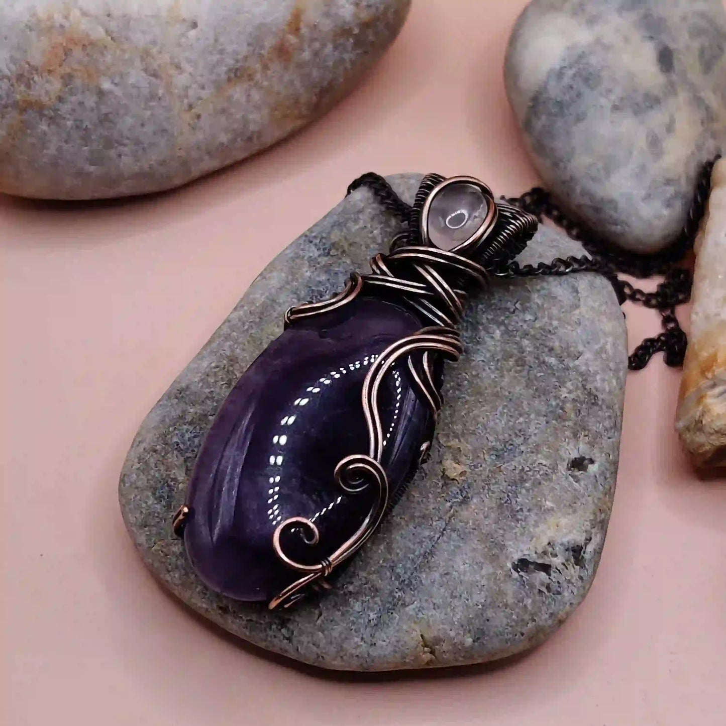 Daiva – Amethyst And Rose Quartz Necklace – 004 SA2 By Sanguine Aura Handcrafted Jewellery