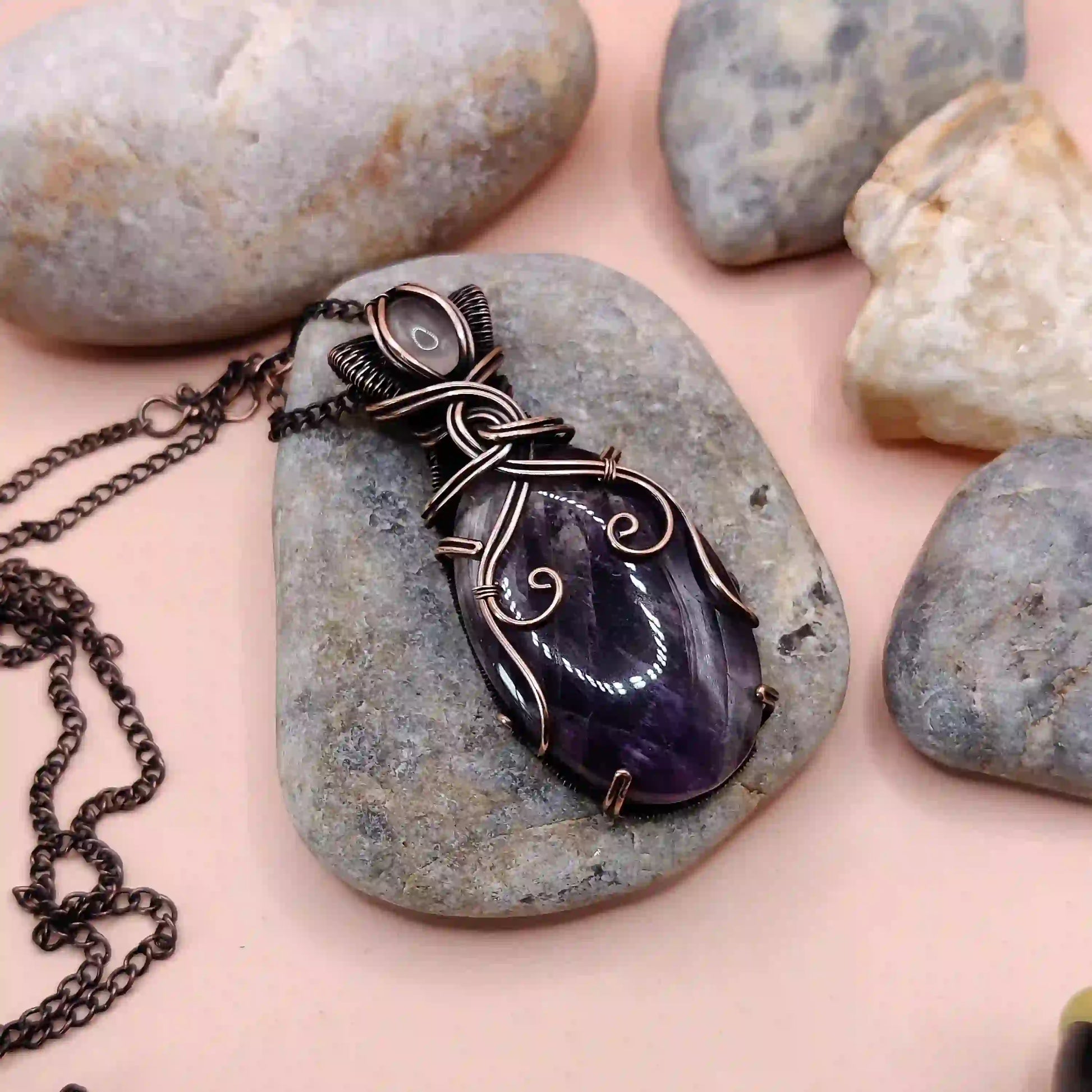 Daiva – Amethyst And Rose Quartz Necklace – 005 SA2 By Sanguine Aura Handcrafted Jewellery