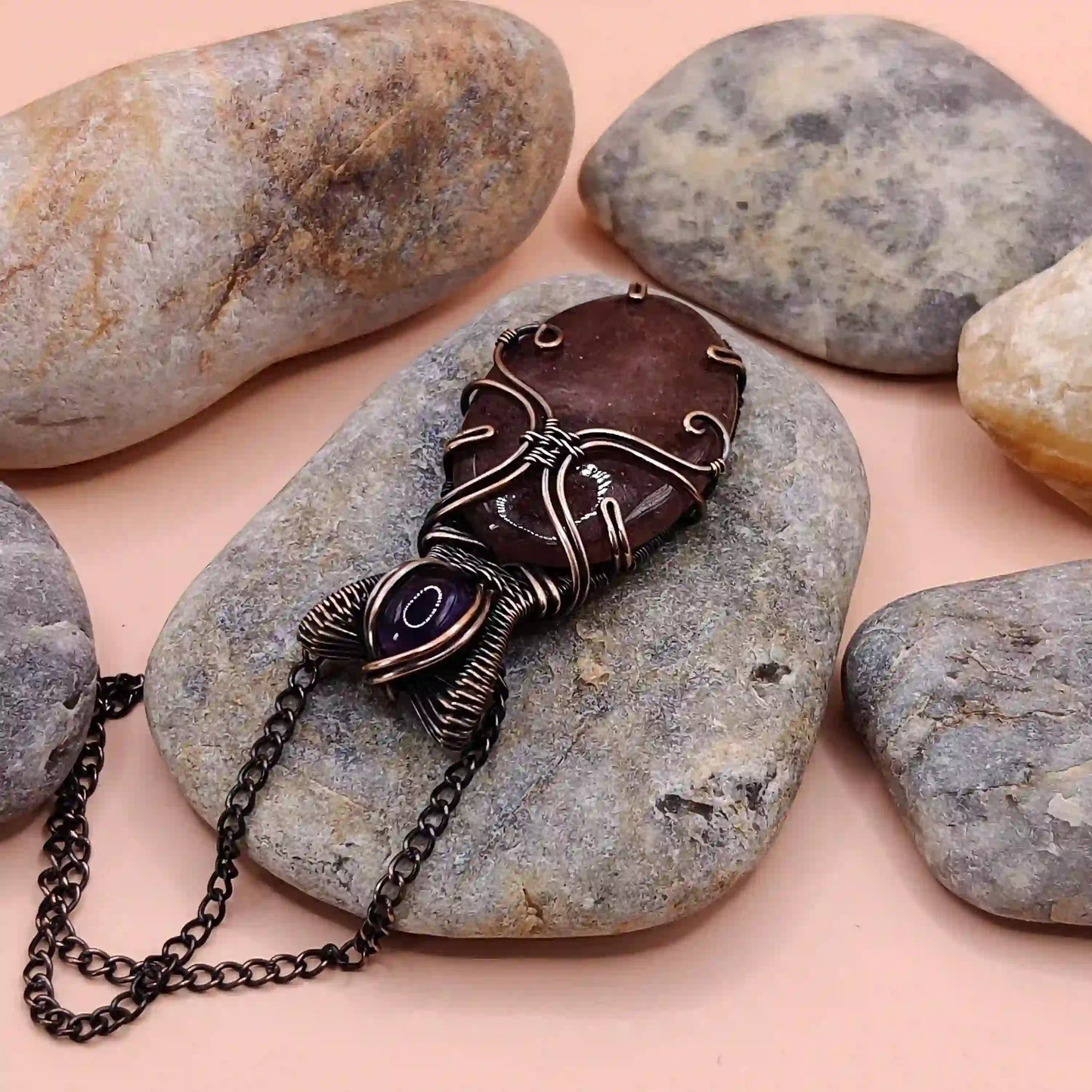 Daiva Strawberry Quartz And Amethyst Necklace 002 SA2 By Sanguine Aura Handcrafted Jewellery