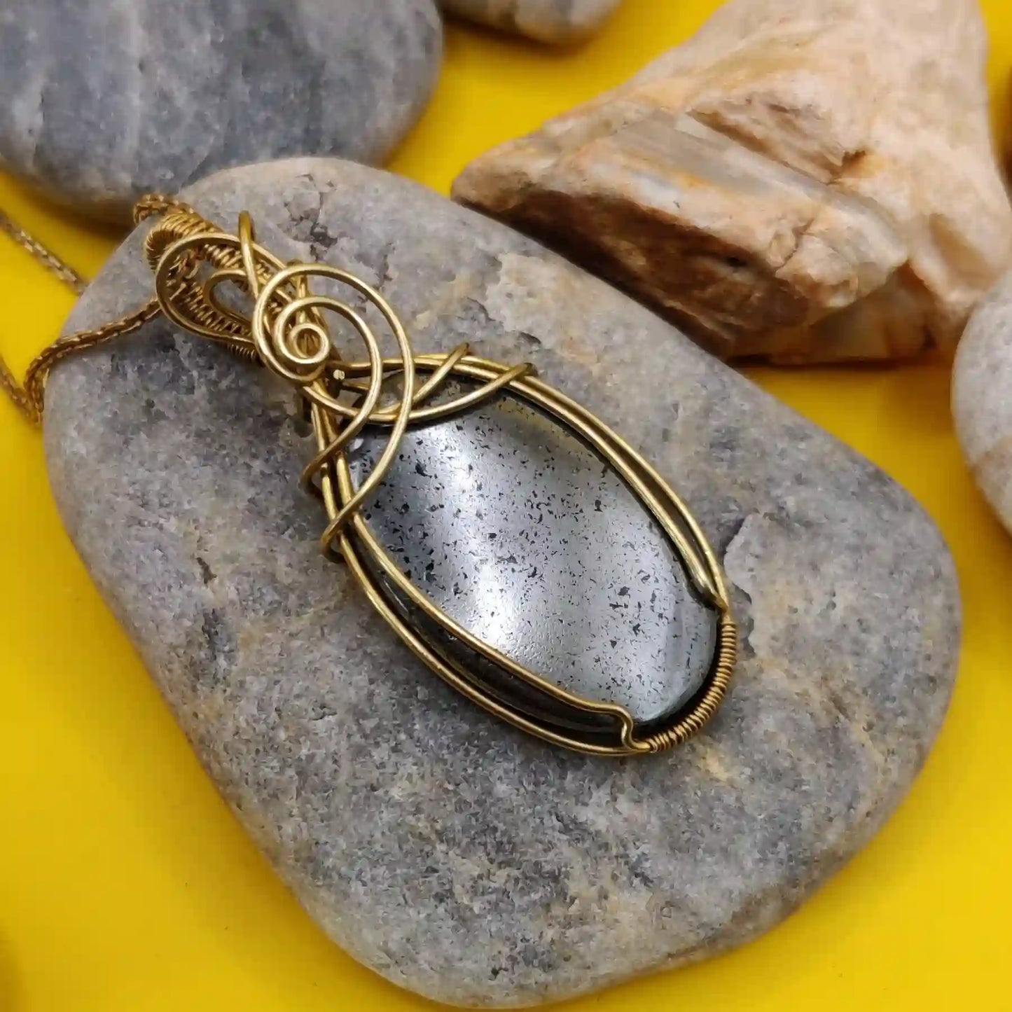 Dakshi Hematite Necklace In Brass 001 By Sanguine Aura Handcrafted Jewellery