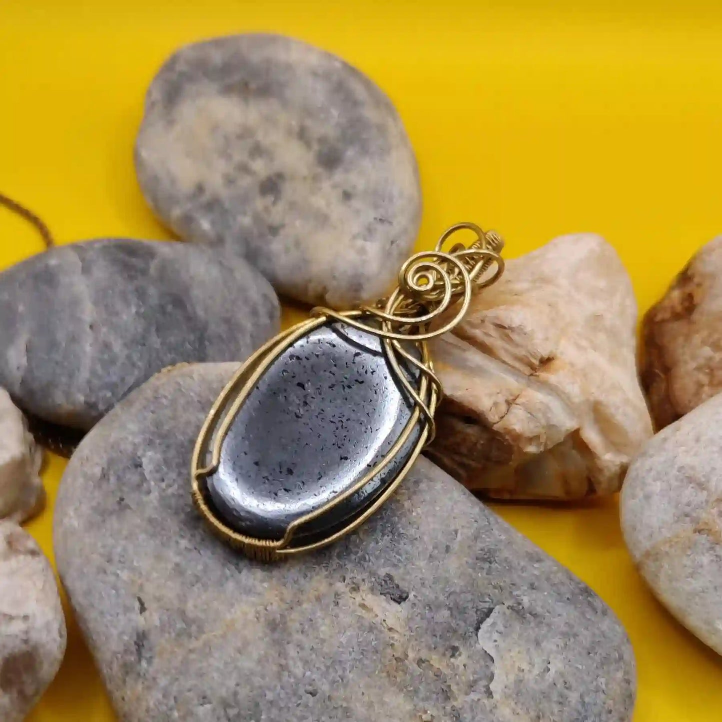 Dakshi Hematite Necklace In Brass 001 SA1 By Sanguine Aura Handcrafted Jewellery