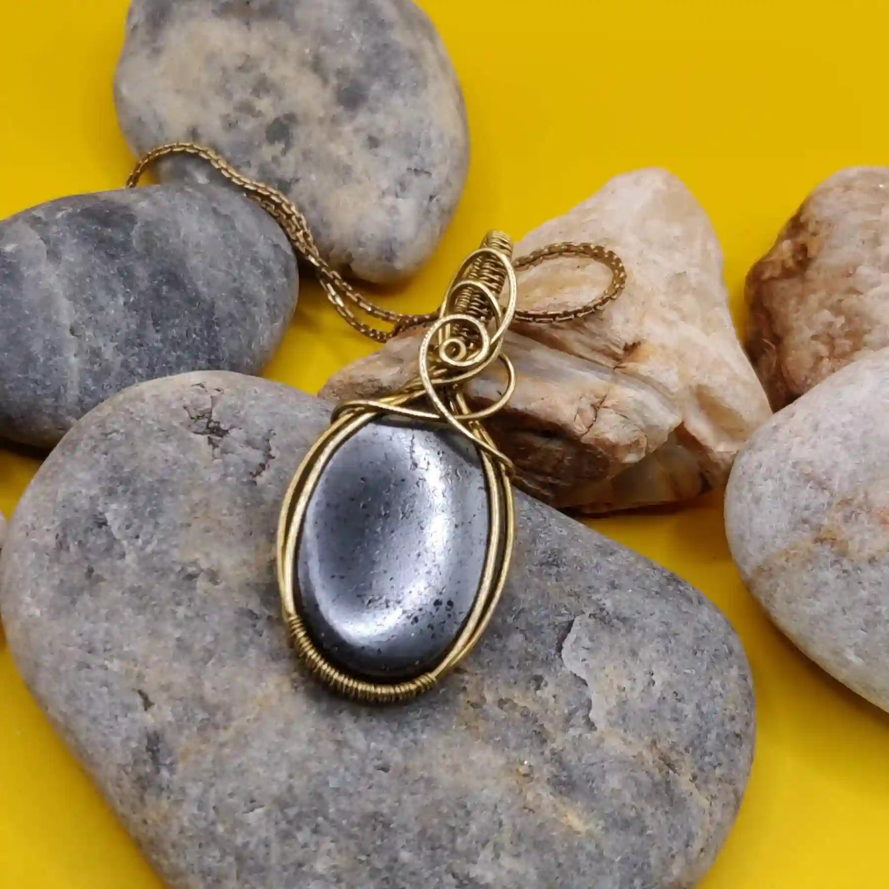 Dakshi Hematite Necklace In Brass 002 By Sanguine Aura Handcrafted Jewellery