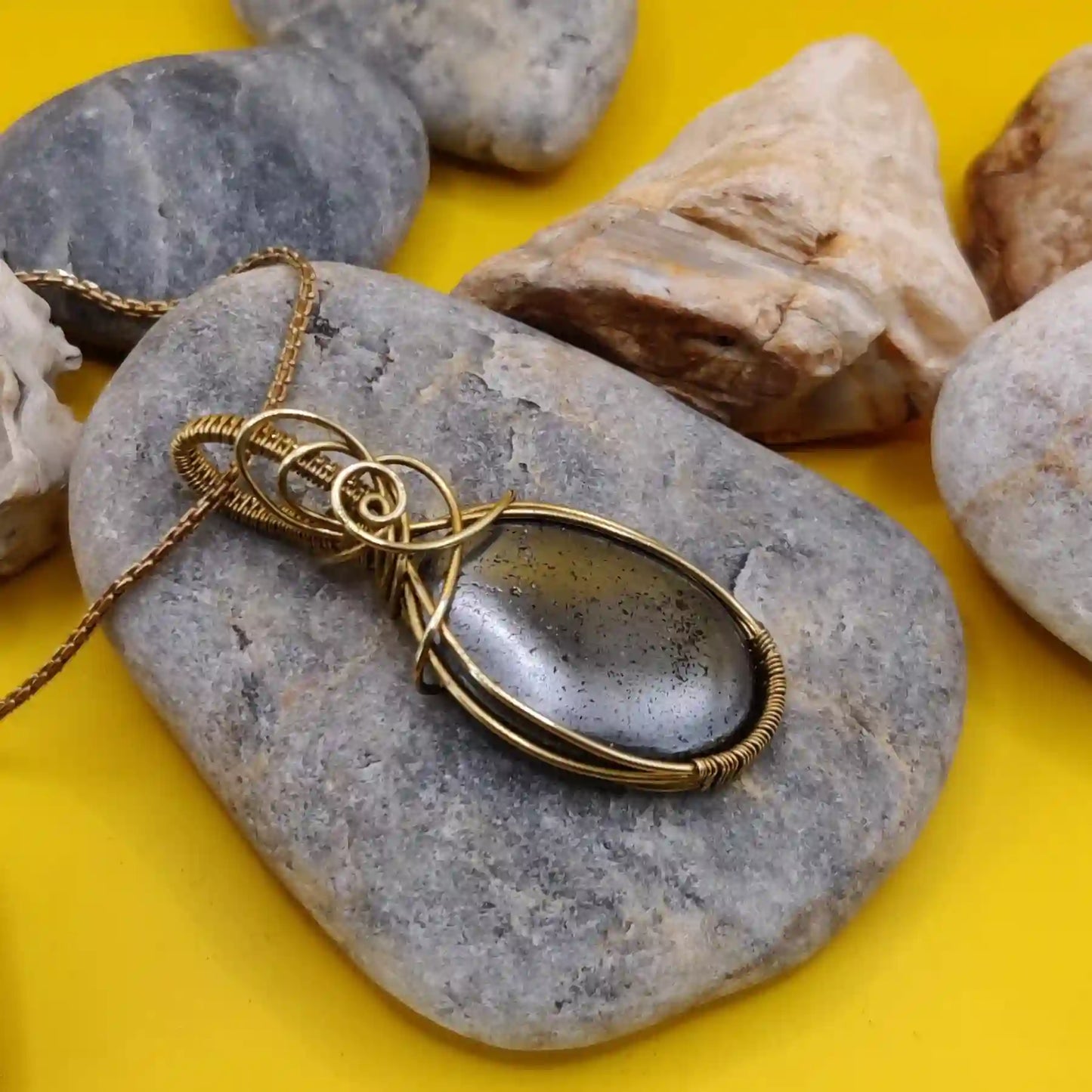 Dakshi Hematite Necklace In Brass 002 SA1 By Sanguine Aura Handcrafted Jewellery