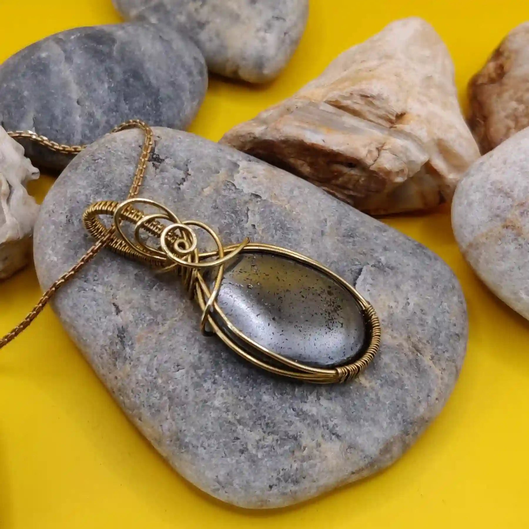 Dakshi Hematite Necklace In Brass 002 SA1 By Sanguine Aura Handcrafted Jewellery