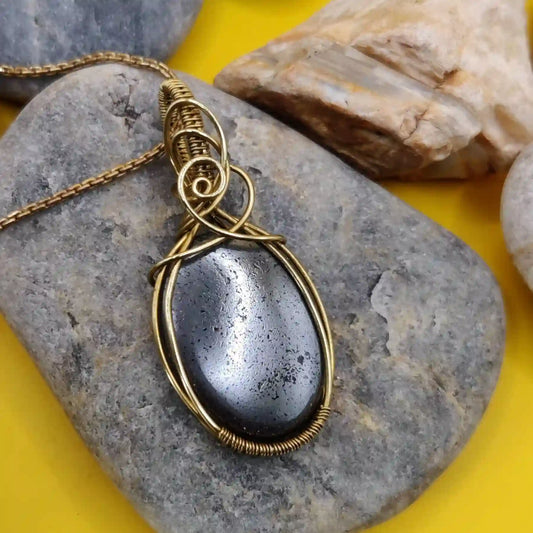 Dakshi Hematite Necklace In Brass 002 SA2 By Sanguine Aura Handcrafted Jewellery