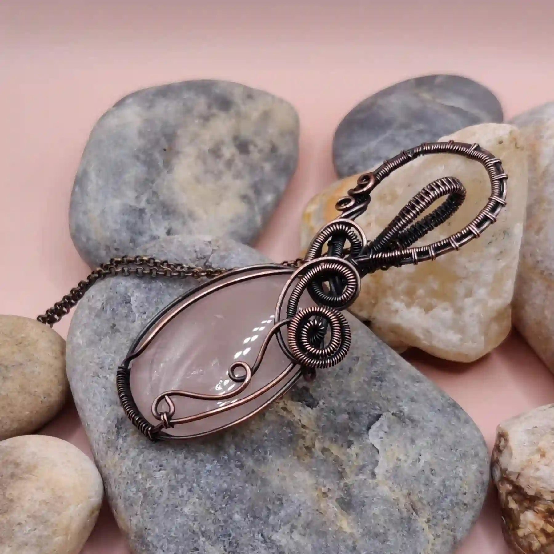 Ekaa Rose Quartz Necklace SA1 By Sanguine Aura Handcrafted Jewellery