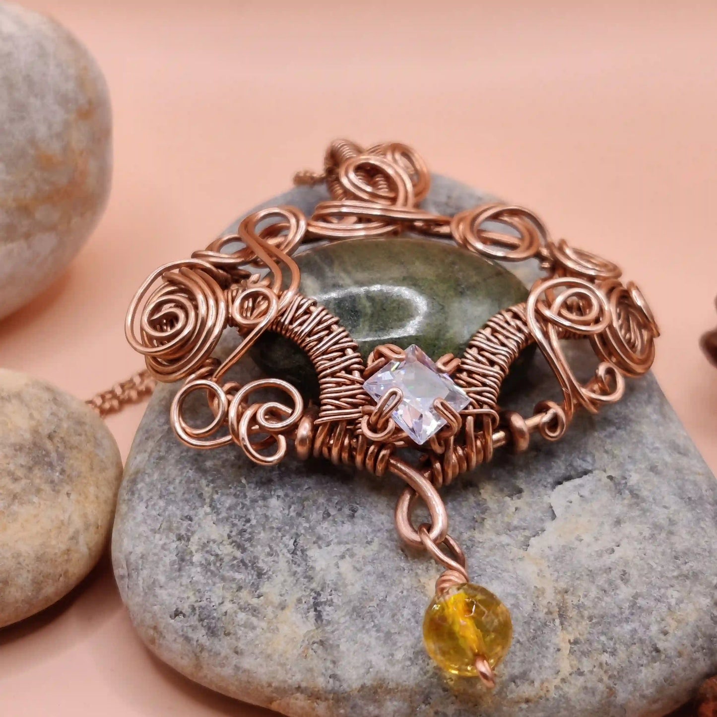 Geetika - Jade, Citrine & CZ Necklace By Sanguine Aura Handcrafted Jewellery