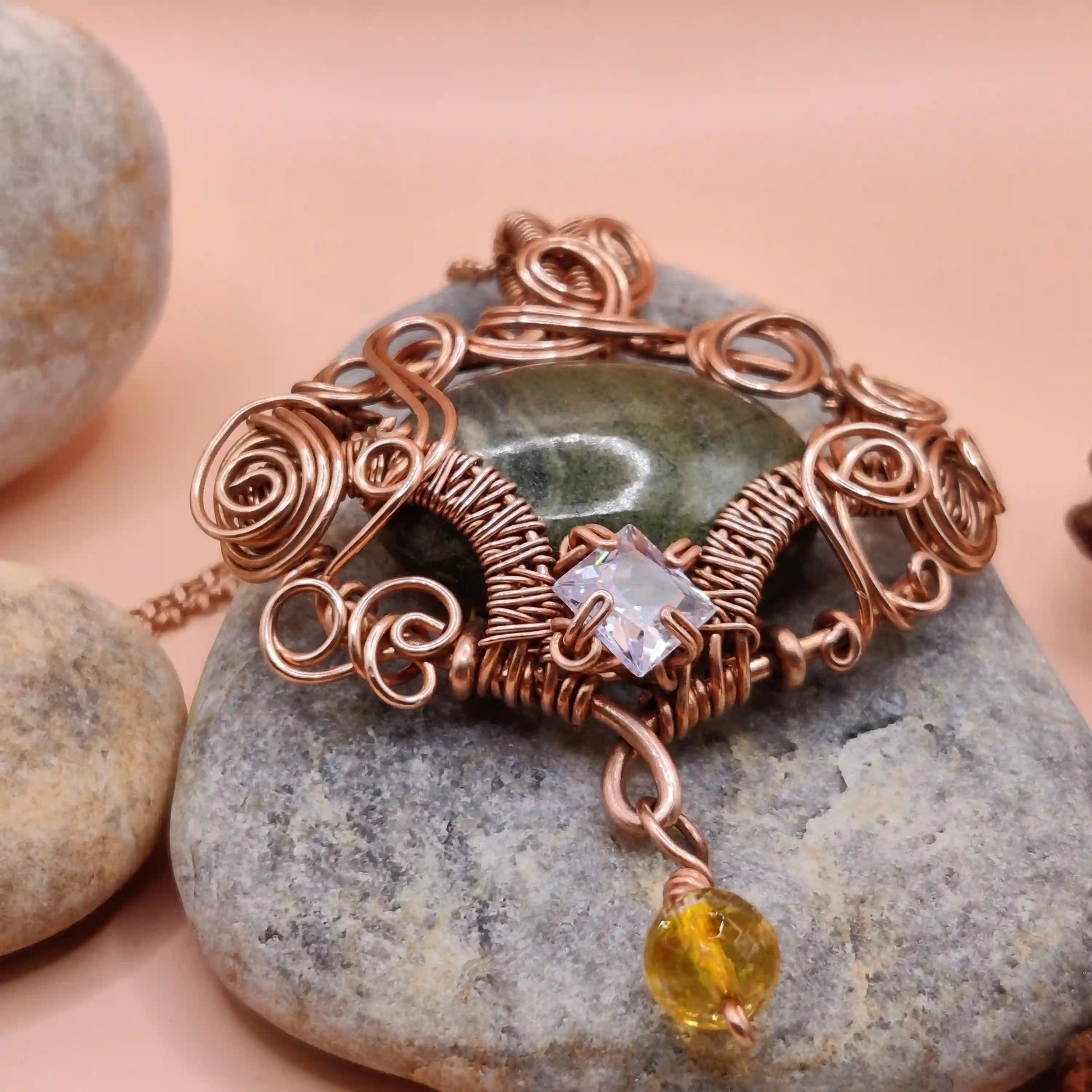 Geetika - Jade, Citrine & CZ Necklace By Sanguine Aura Handcrafted Jewellery
