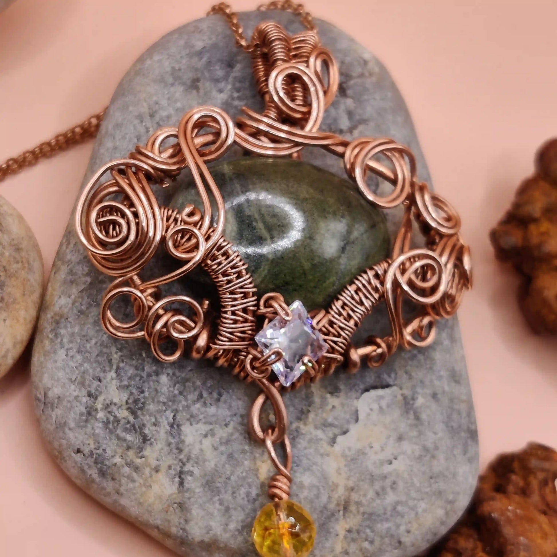 Geetika - Jade, Citrine & CZ Necklace SA1 By Sanguine Aura Handcrafted Jewellery