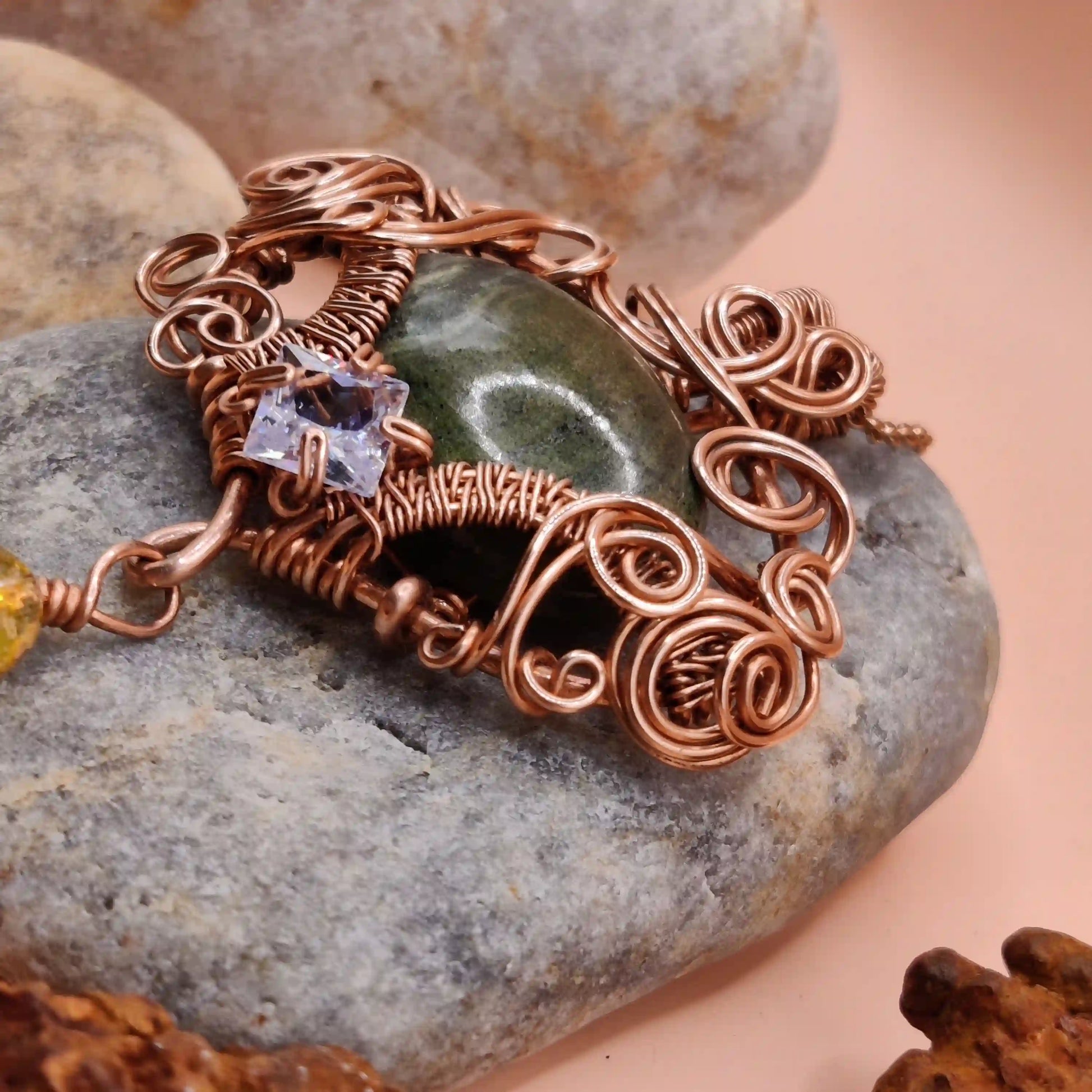 Geetika - Jade, Citrine & CZ Necklace SA2 By Sanguine Aura Handcrafted Jewellery