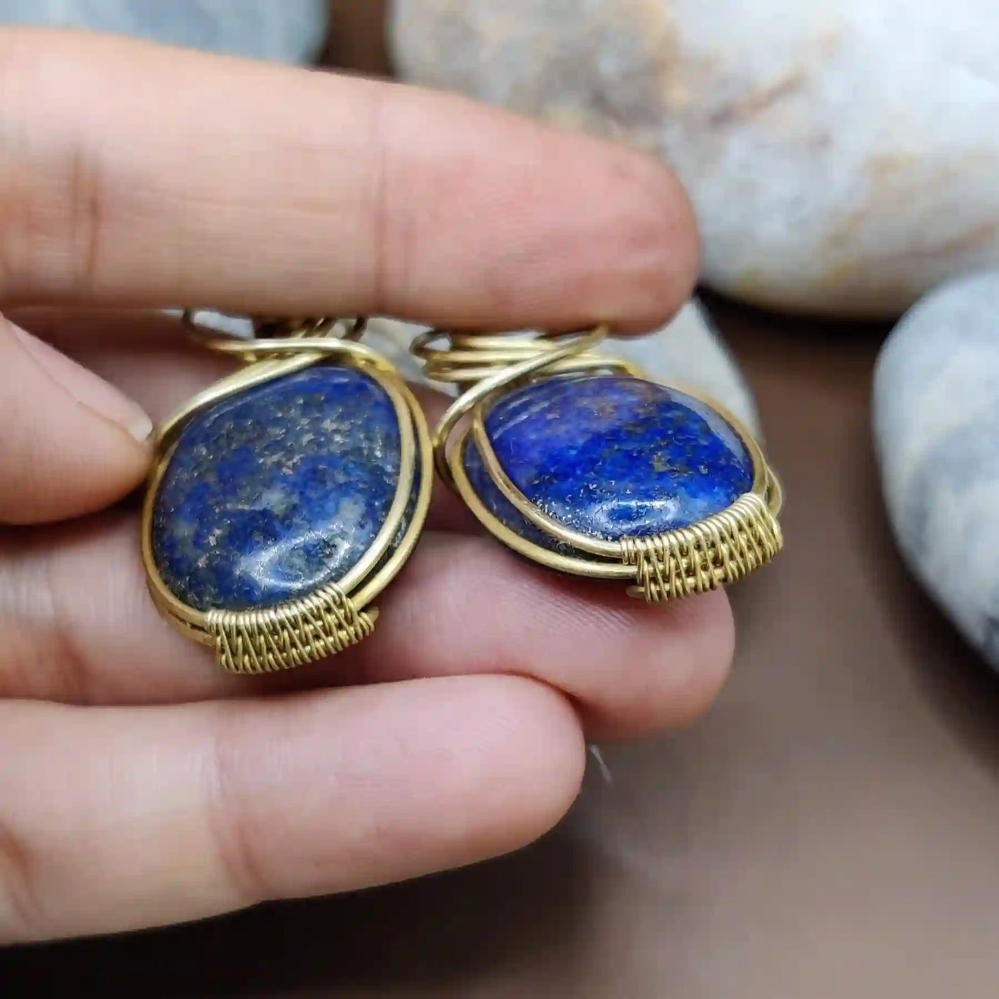 Kimaya - Lapis Lazuli Earrings 003 By Sanguine Aura Handcrafted Jewellery