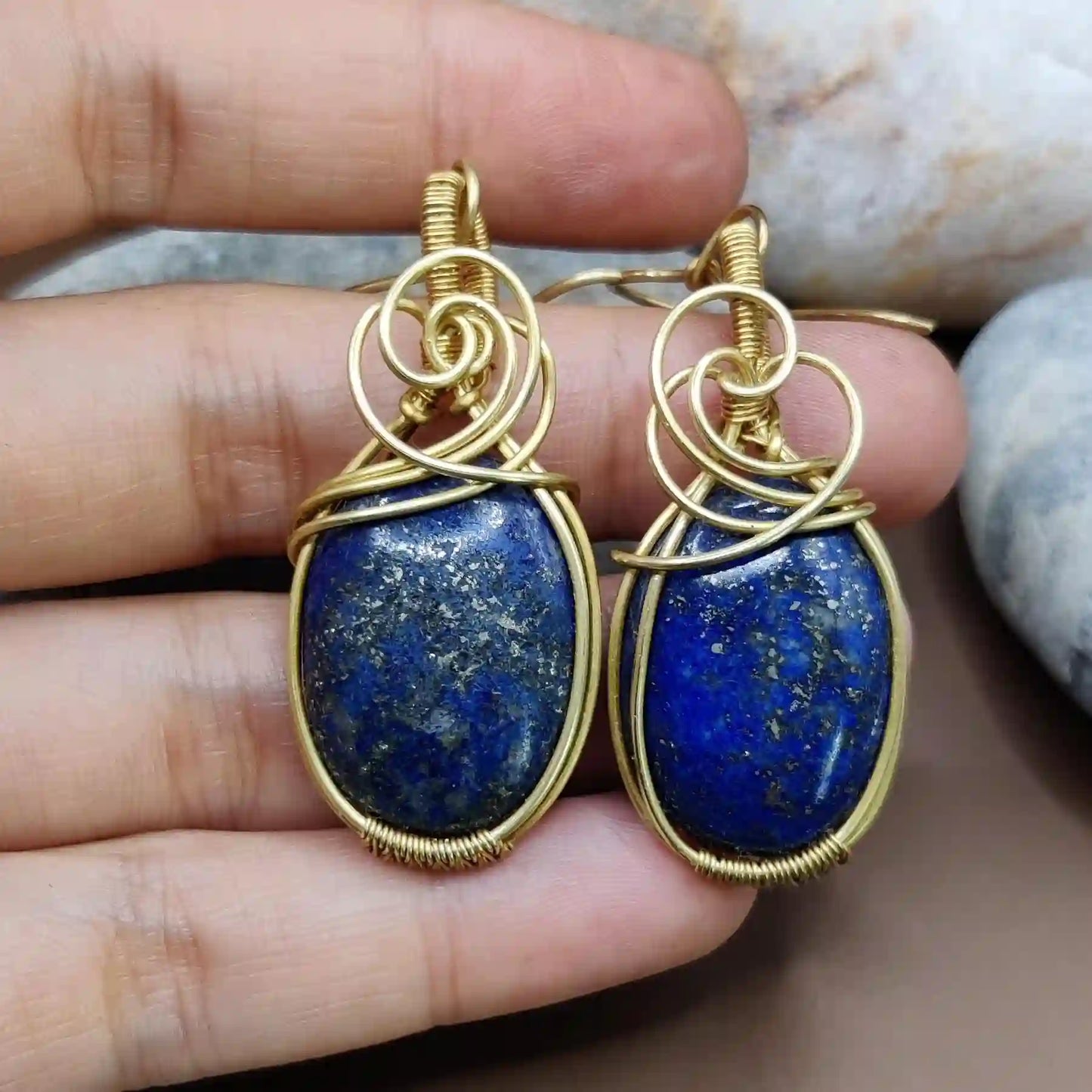 Kimaya - Lapis Lazuli Earrings 003 By Sanguine Aura Handcrafted Jewellery