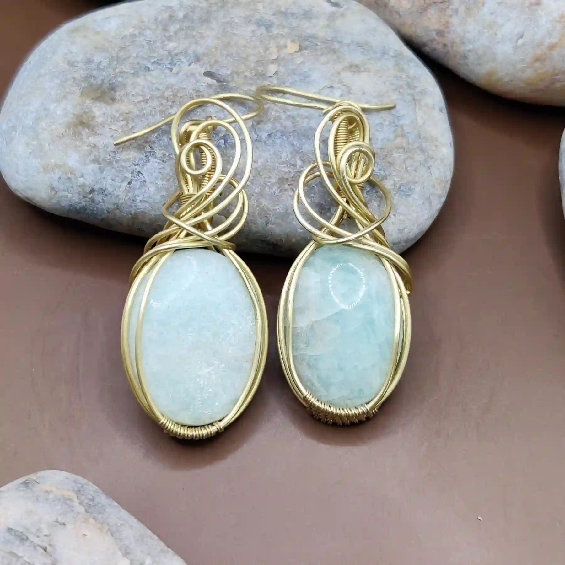 Kimaya - Amazonite Earrings 001 By Sanguine Aura Handcrafted Jewellery.  Healing Benefits of Amazonite - Balance & Calmness.
