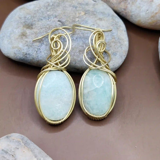 Kimaya - Amazonite Earrings 001 By Sanguine Aura Handcrafted Jewellery.  Healing Benefits of Amazonite - Balance & Calmness.