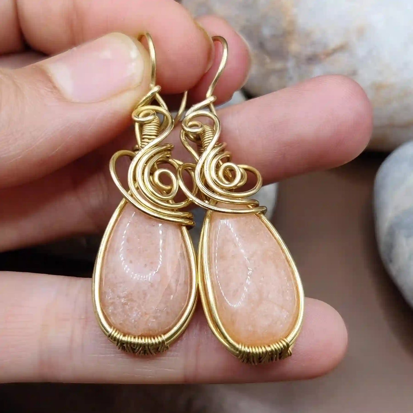 Laasya – Pink Amazonite Earrings – 003 By Sanguine Aura Handcrafted Jewellery