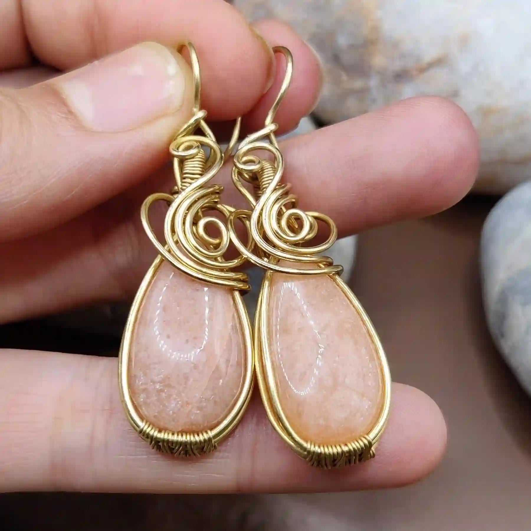 Laasya – Pink Amazonite Earrings – 003 By Sanguine Aura Handcrafted Jewellery