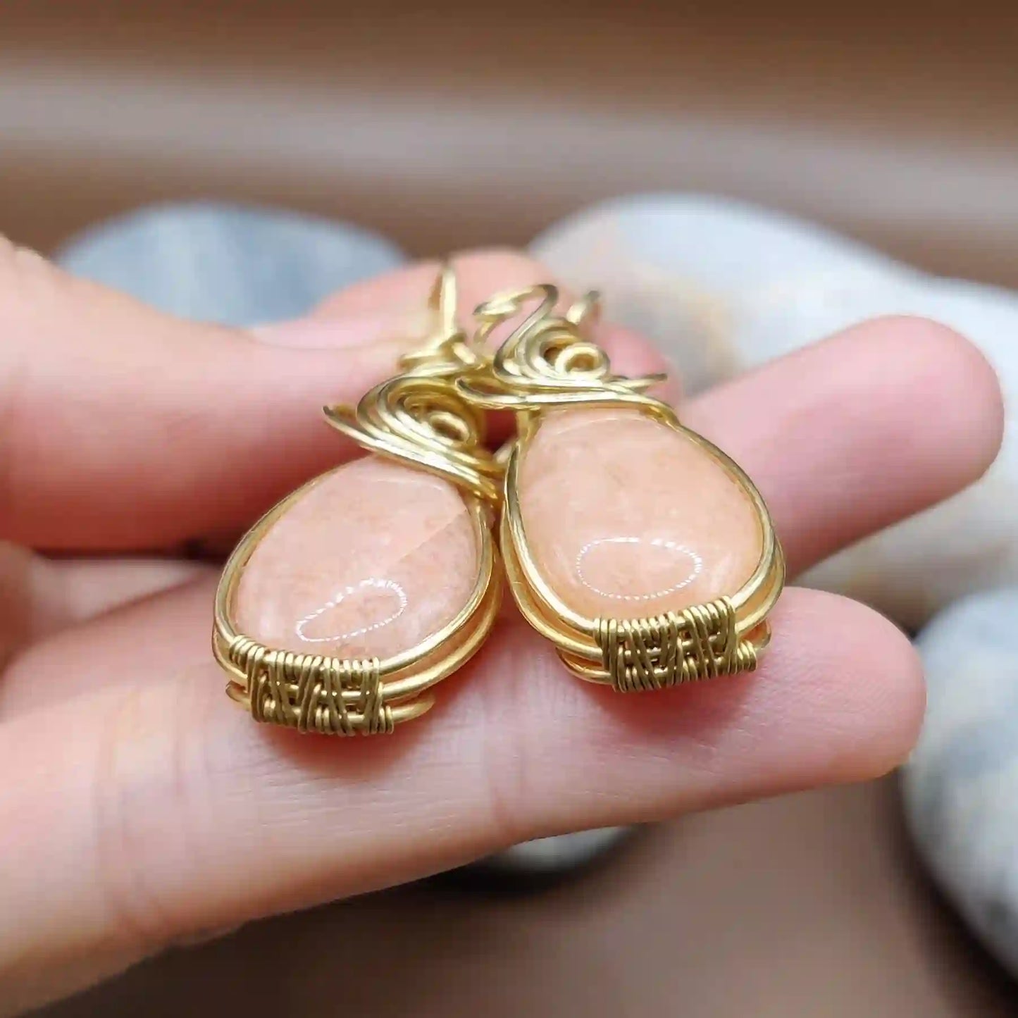 Laasya – Pink Amazonite Earrings – 003 By Sanguine Aura Handcrafted Jewellery