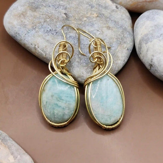 Kimaya - Amazonite Earrings 003 By Sanguine Aura Handcrafted Jewellery. Healing Benefits of Amazonite - Balance & Calmness.