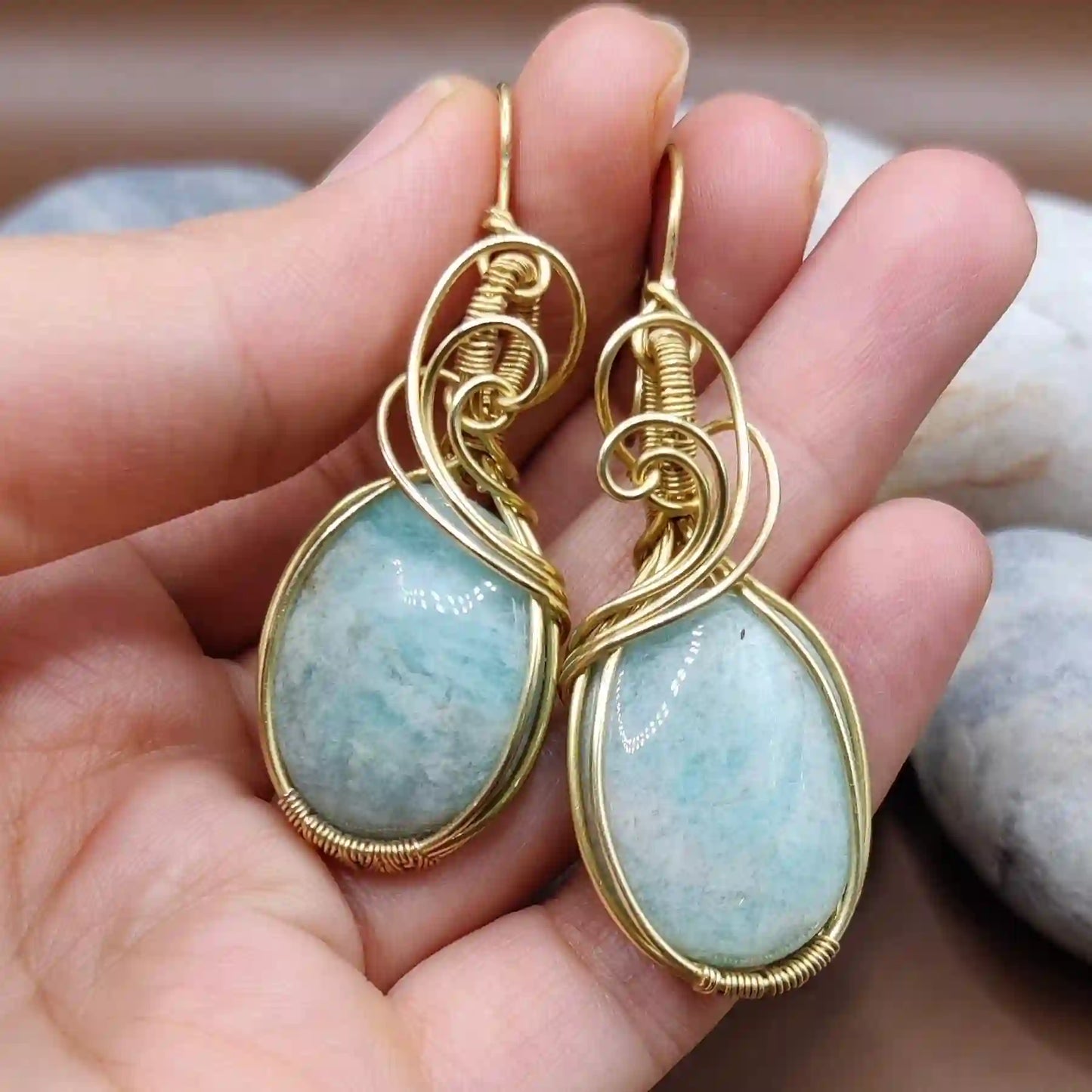 Kimaya - Amazonite Earrings 003 By Sanguine Aura Handcrafted Jewellery