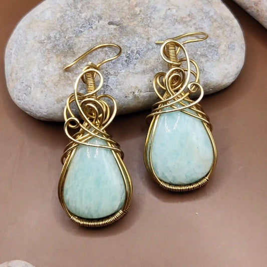 Laasya - Amazonite Earrings By Sanguine Aura Handcrafted Jewellery. Healing Benefits of Amazonite - Balance & Calmness.