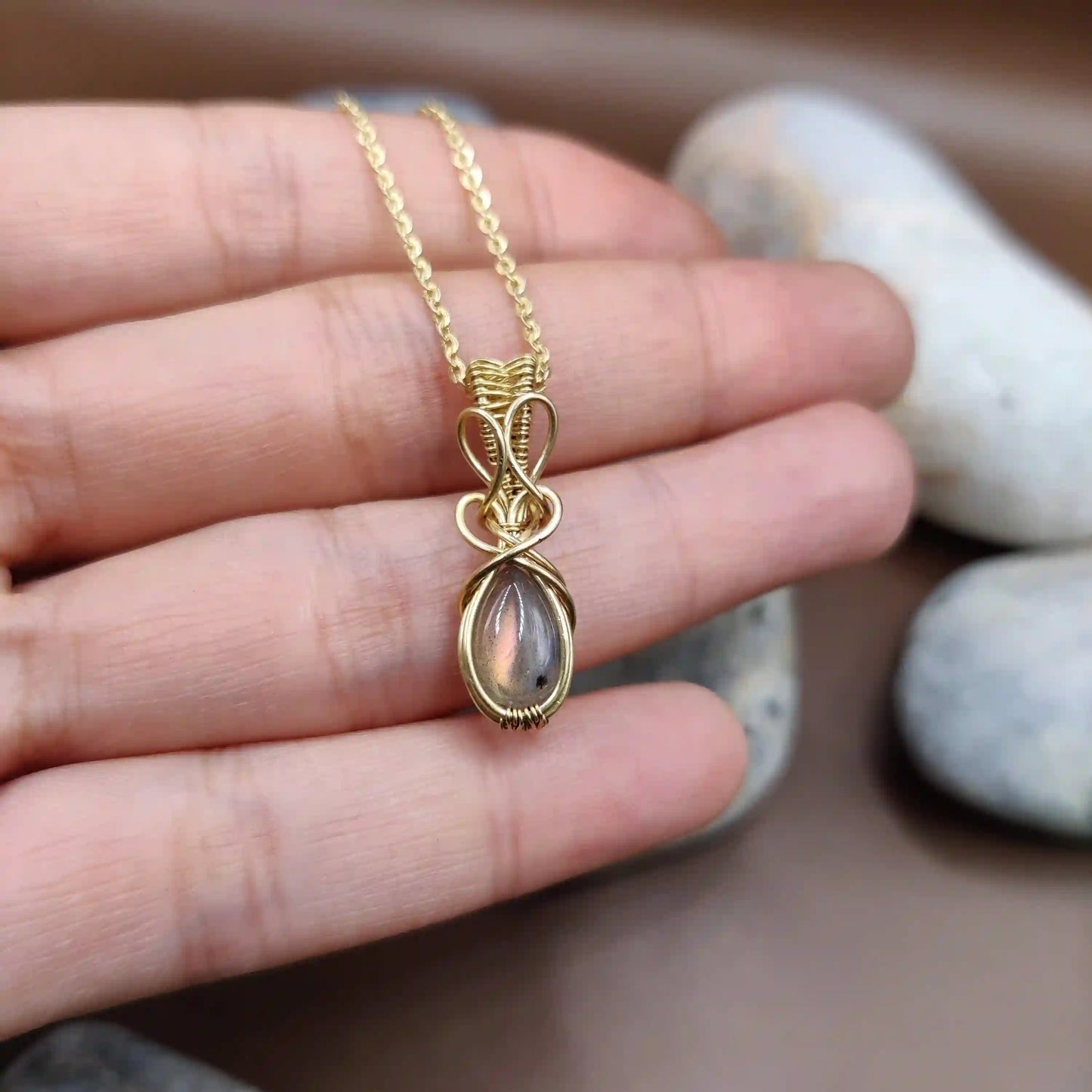 Kiaan - Labradorite Necklace By Sanguine Aura Handcrafted Jewellery. Healing Benefits of Labradorite - Balance & Clarity.