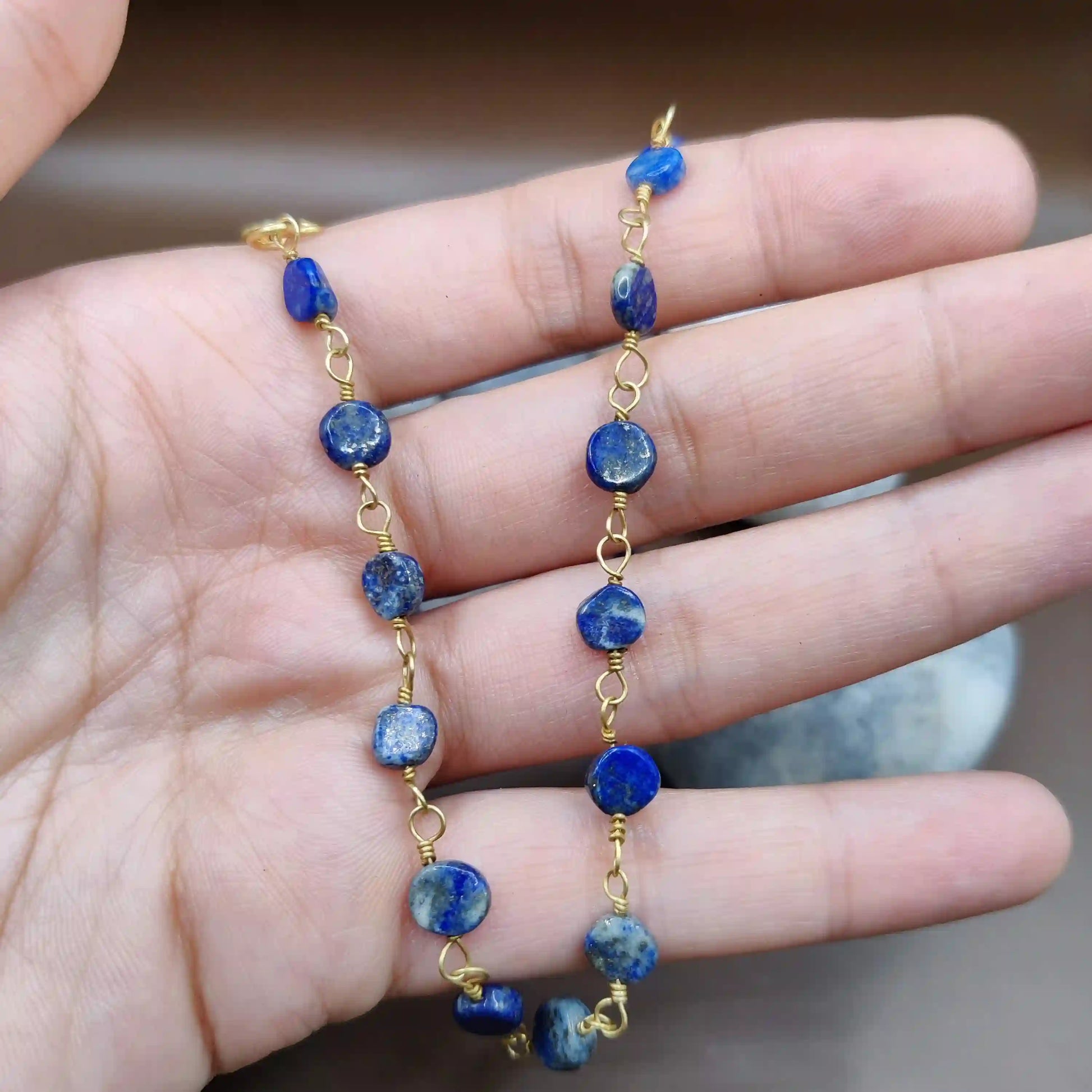 Kiran - Lapis Lazuli Chain By Sanguine Aura Handcrafted Jewellery. Healing Benefits of Lapis Lazuli - Peace, Strength, Clarity.