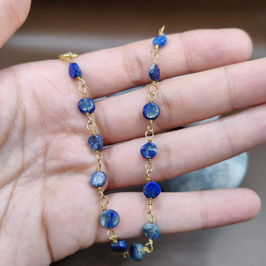 Kiran - Lapis Lazuli Chain By Sanguine Aura Handcrafted Jewellery. Healing Benefits of Lapis Lazuli - Peace, Strength, Clarity.