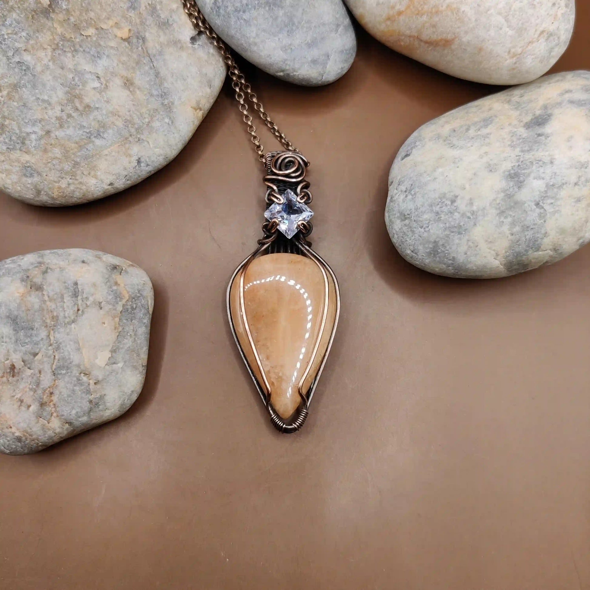 Advithi - Pink Amazonite and Cubic Zirconia Necklace By Sanguine Aura Handcrafted Jewellery