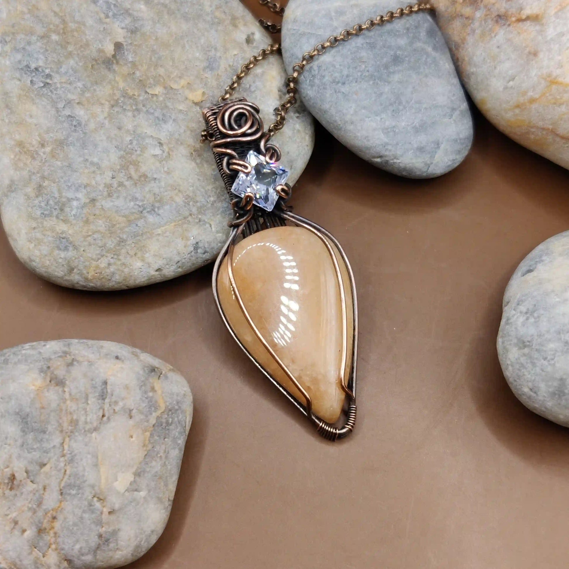Advithi - Pink Amazonite and Cubic Zirconia Necklace By Sanguine Aura Handcrafted Jewellery