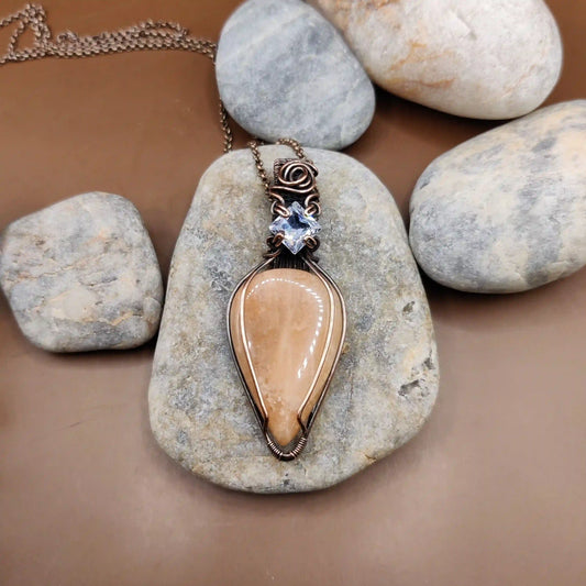Advithi - Pink Amazonite and Cubic Zirconia Necklace By Sanguine Aura Handcrafted Jewellery. Healing Benefits Of Pink Amazonite and Cubic Zirconia - Amazonite calms, Cubic Zirconia amplifies positivity.