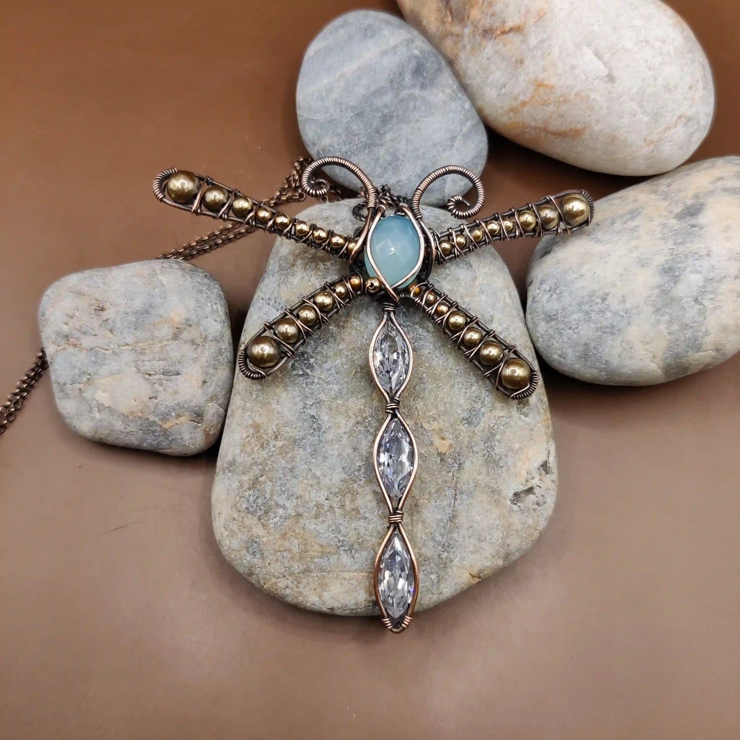 Lina - Chalcedony an Cubic Zirconia Necklace By Sanguine Aura Handcrafted Jewellery. Healing Benefits Of Chalcedony and Cubic Zirconia - Harmony, Clarity, Grounding: Stones for balance & well-being.
