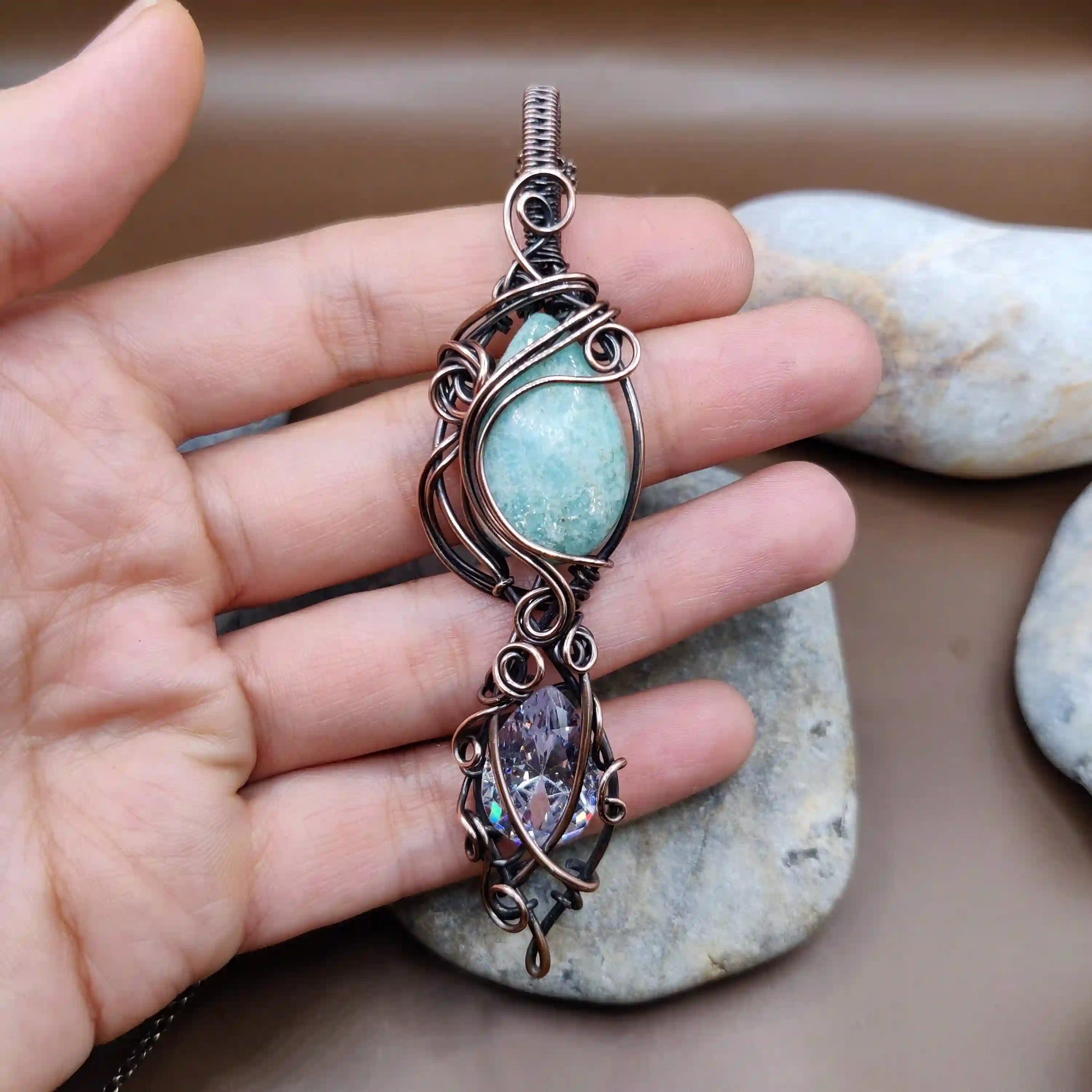 Aaloka - Amazonite and Cubic Zirconia Necklace By Sanguine Aura Handcrafted Jewellery