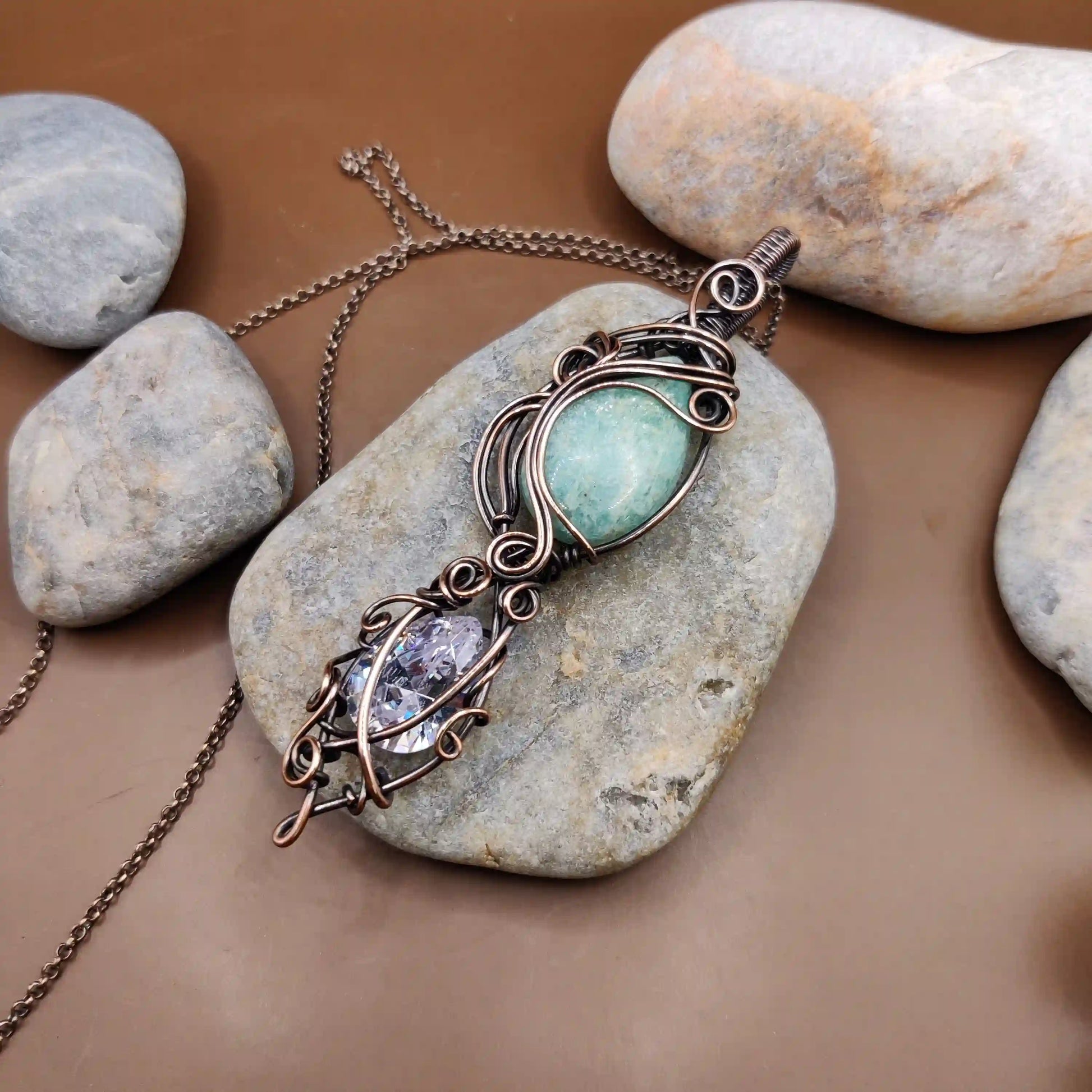 Aaloka - Amazonite and Cubic Zirconia Necklace By Sanguine Aura Handcrafted Jewellery