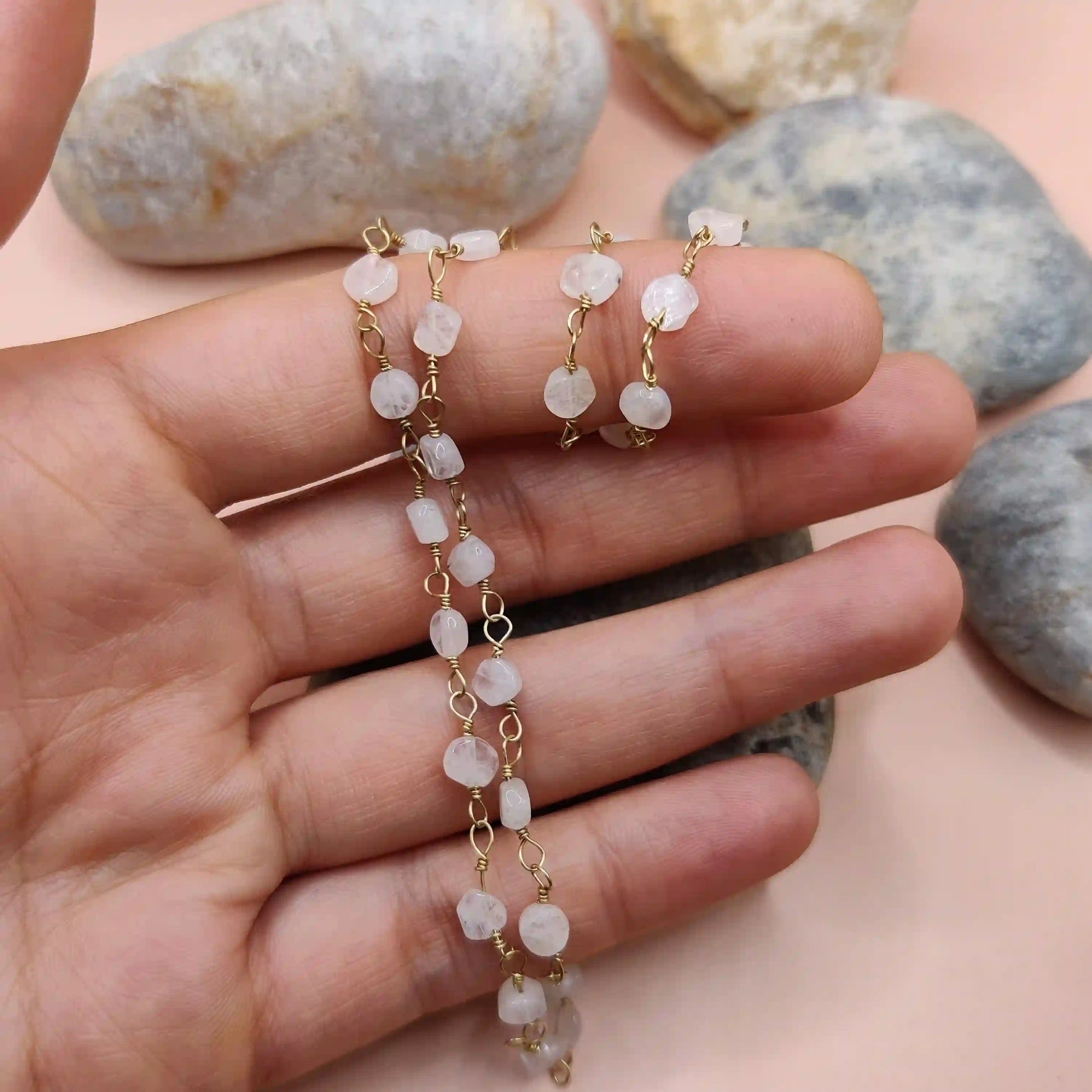 Kiran - Rainbow Moonstone Chain By Sanguine Aura Handcrafted Jewellery