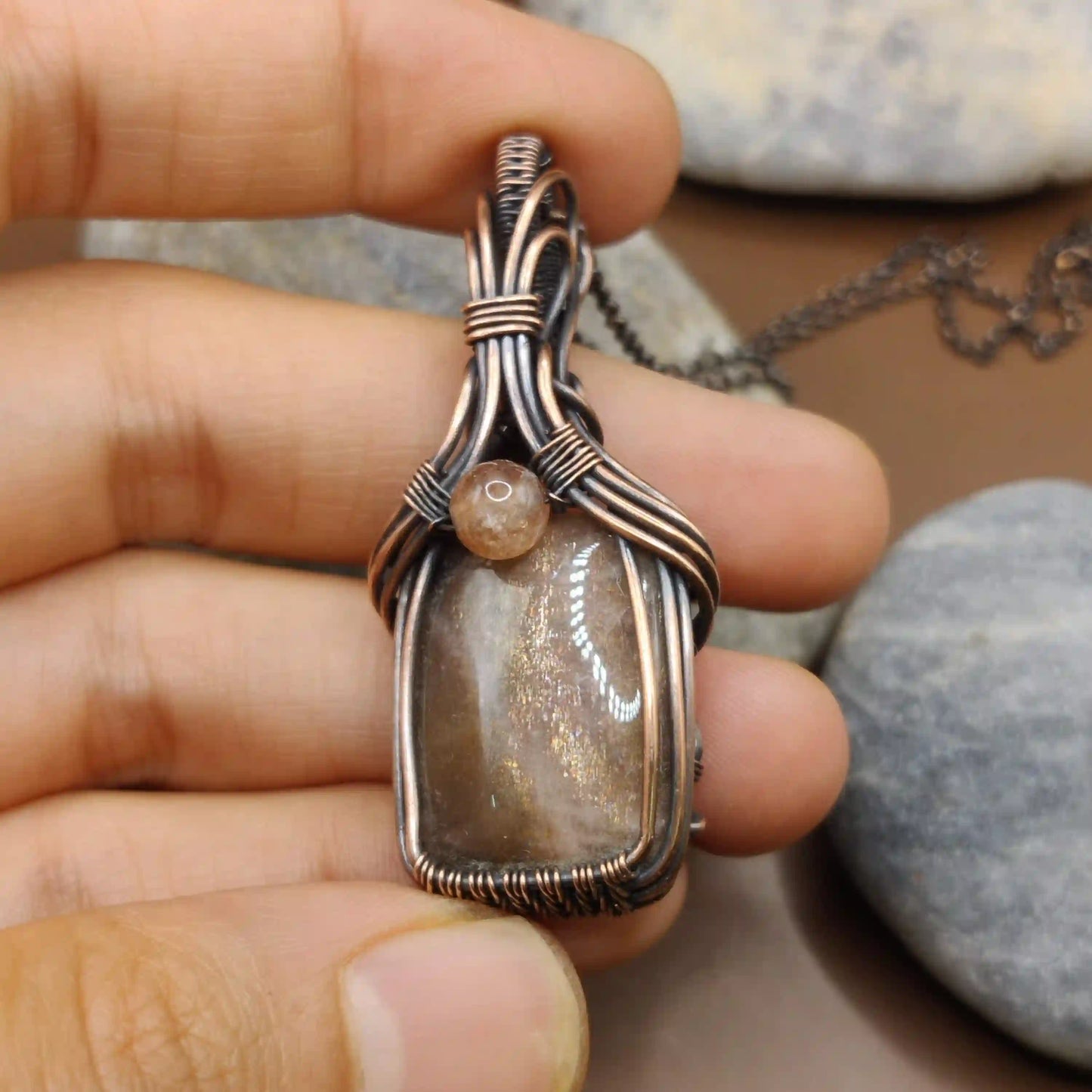 Safal - Black Moonstone and Sunstone Necklace By Sanguine Aura Handcrafted Jewellery