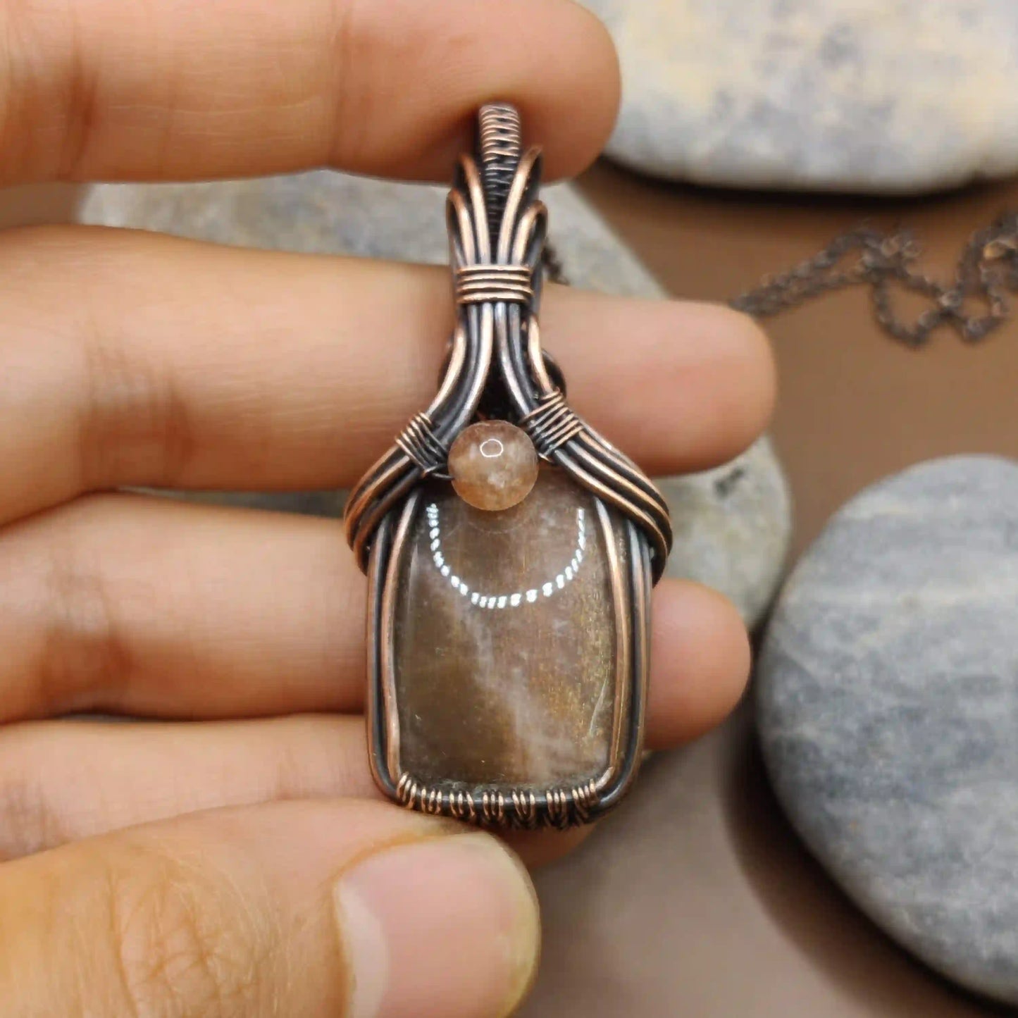 Safal - Black Moonstone and Sunstone Necklace By Sanguine Aura Handcrafted Jewellery