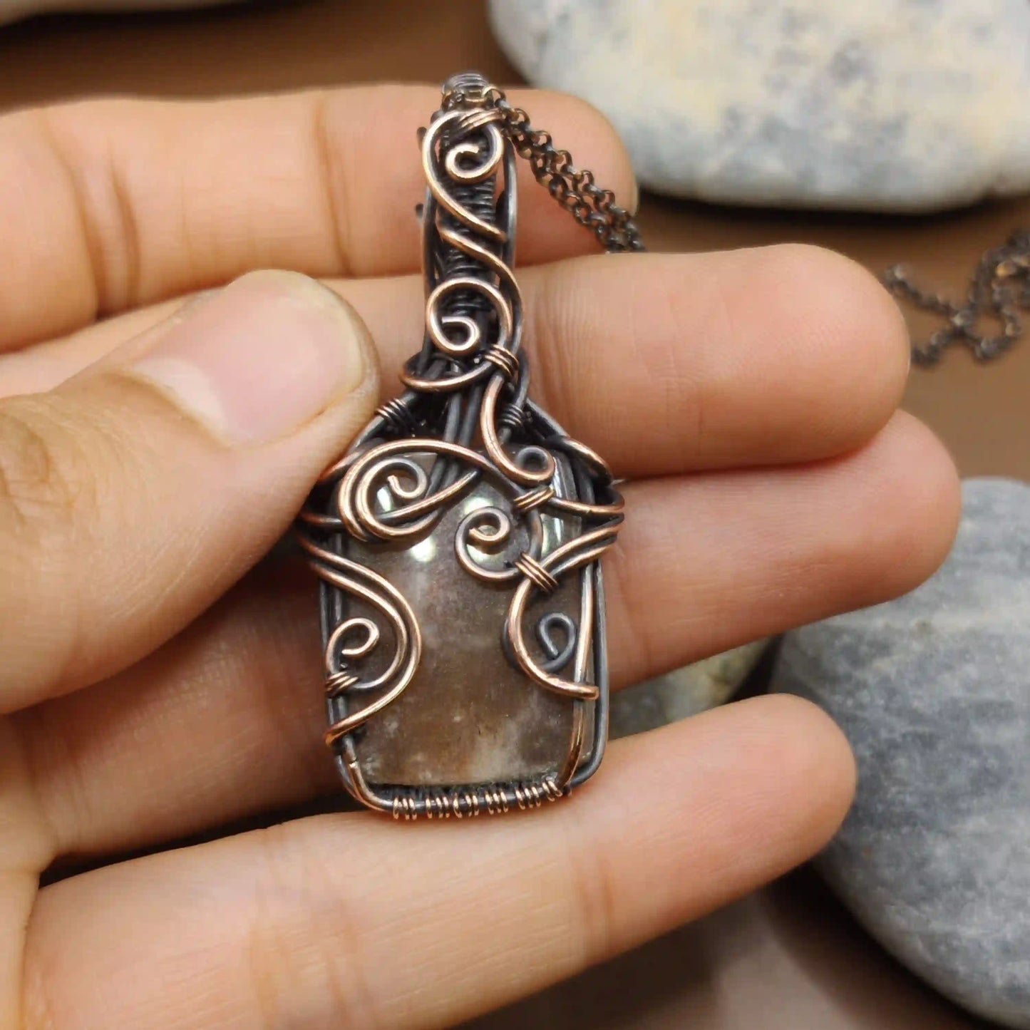 Safal - Black Moonstone and Sunstone Necklace By Sanguine Aura Handcrafted Jewellery