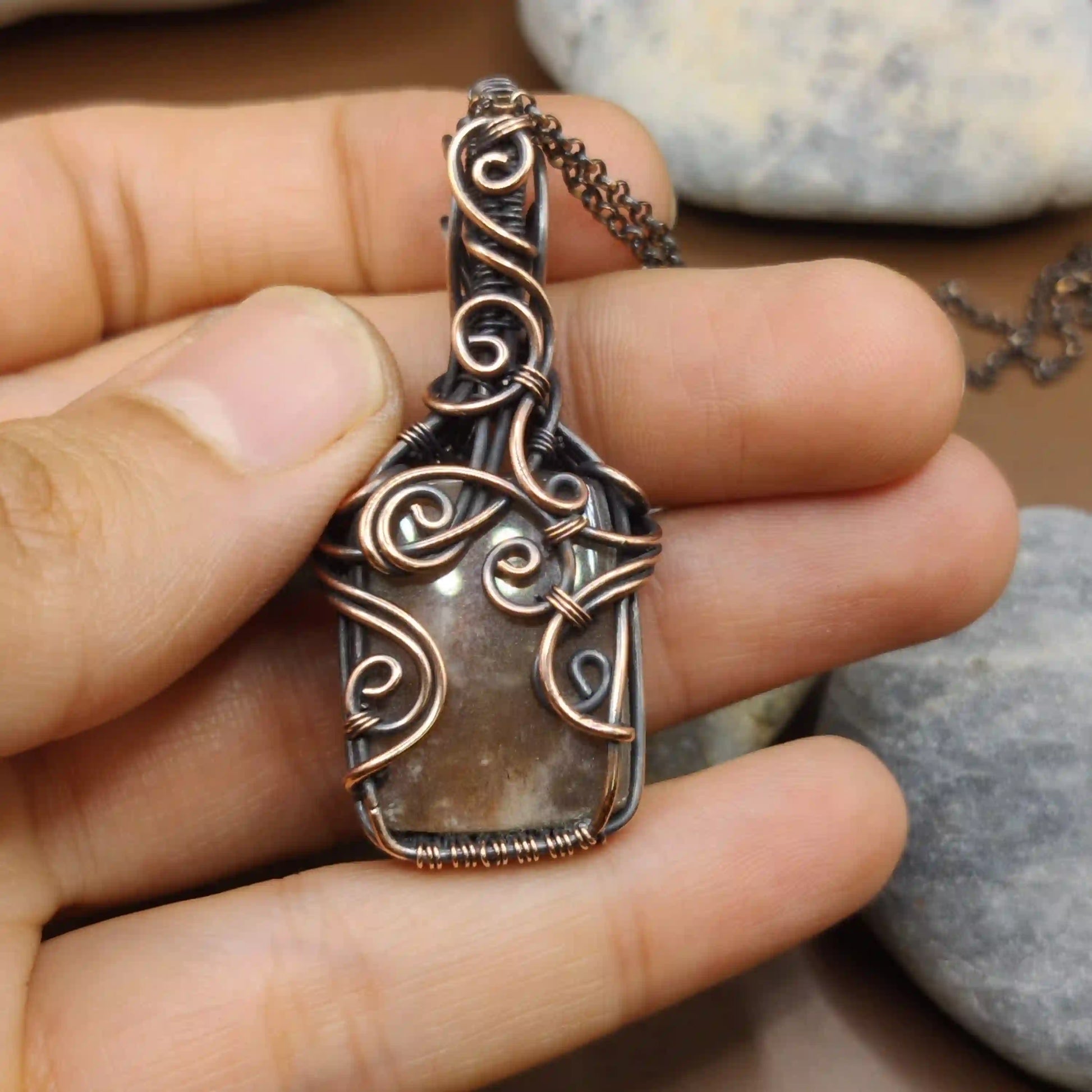 Safal - Black Moonstone and Sunstone Necklace By Sanguine Aura Handcrafted Jewellery