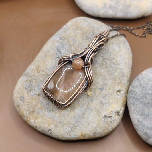 Safal - Black Moonstone and Sunstone Necklace By Sanguine Aura Handcrafted Jewellery. Healing Benefits of Black Moonstone and Sunstone - Balance, Positivity, Growth.
