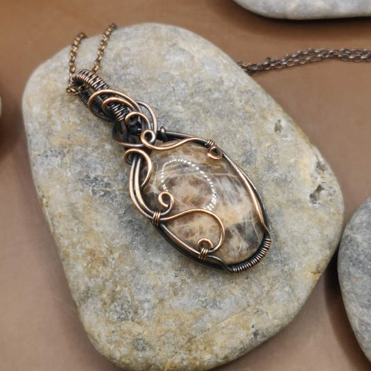 Prisha - Black Moonstone Necklace 001 By Sanguine Aura Handcrafted Jewellery. Healing Benefits of Black Moonstone - Balance, protection, intuition.