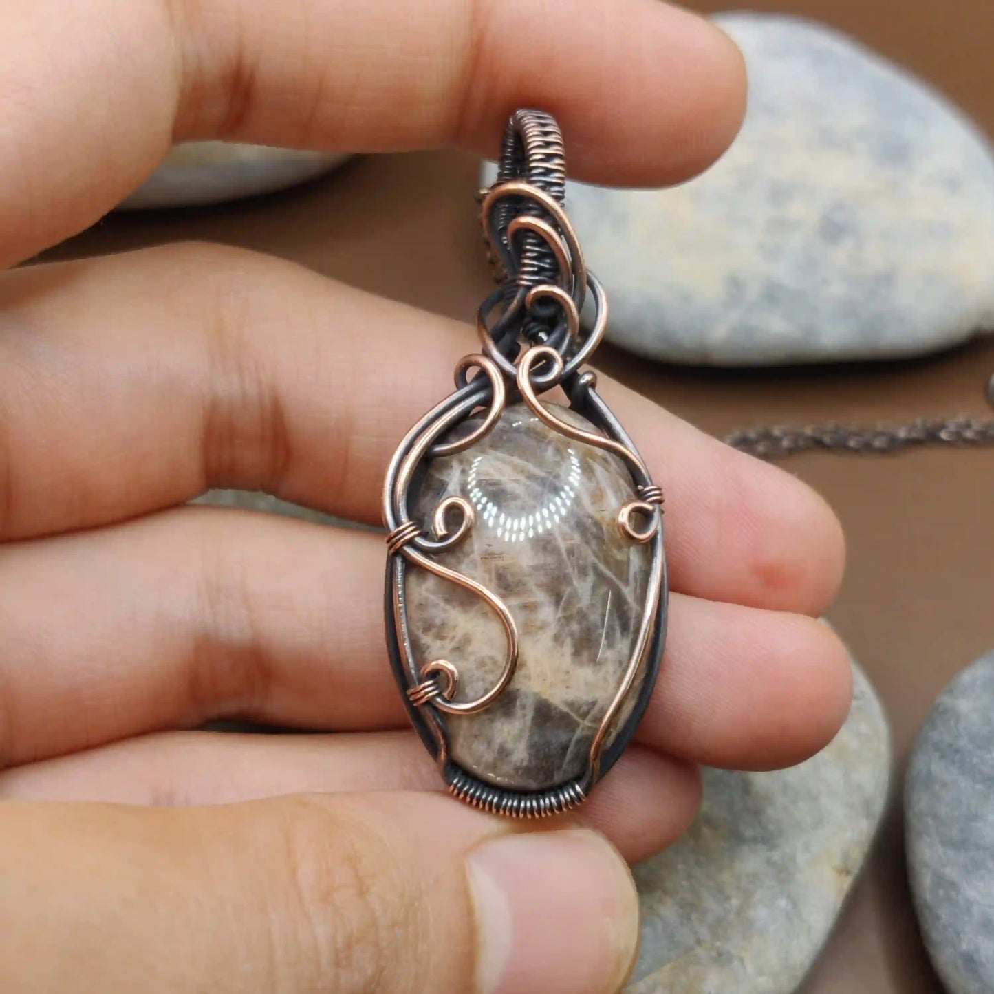 Prisha - Black Moonstone Necklace 001 SA2 By Sanguine Aura Handcrafted Jewellery