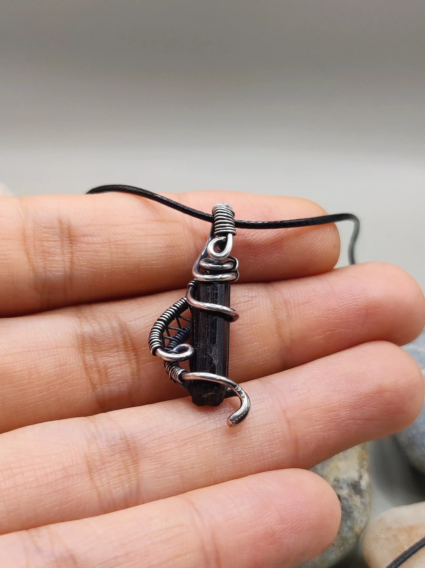 Neil - Raw Black Tourmaline Silver Pendant 001