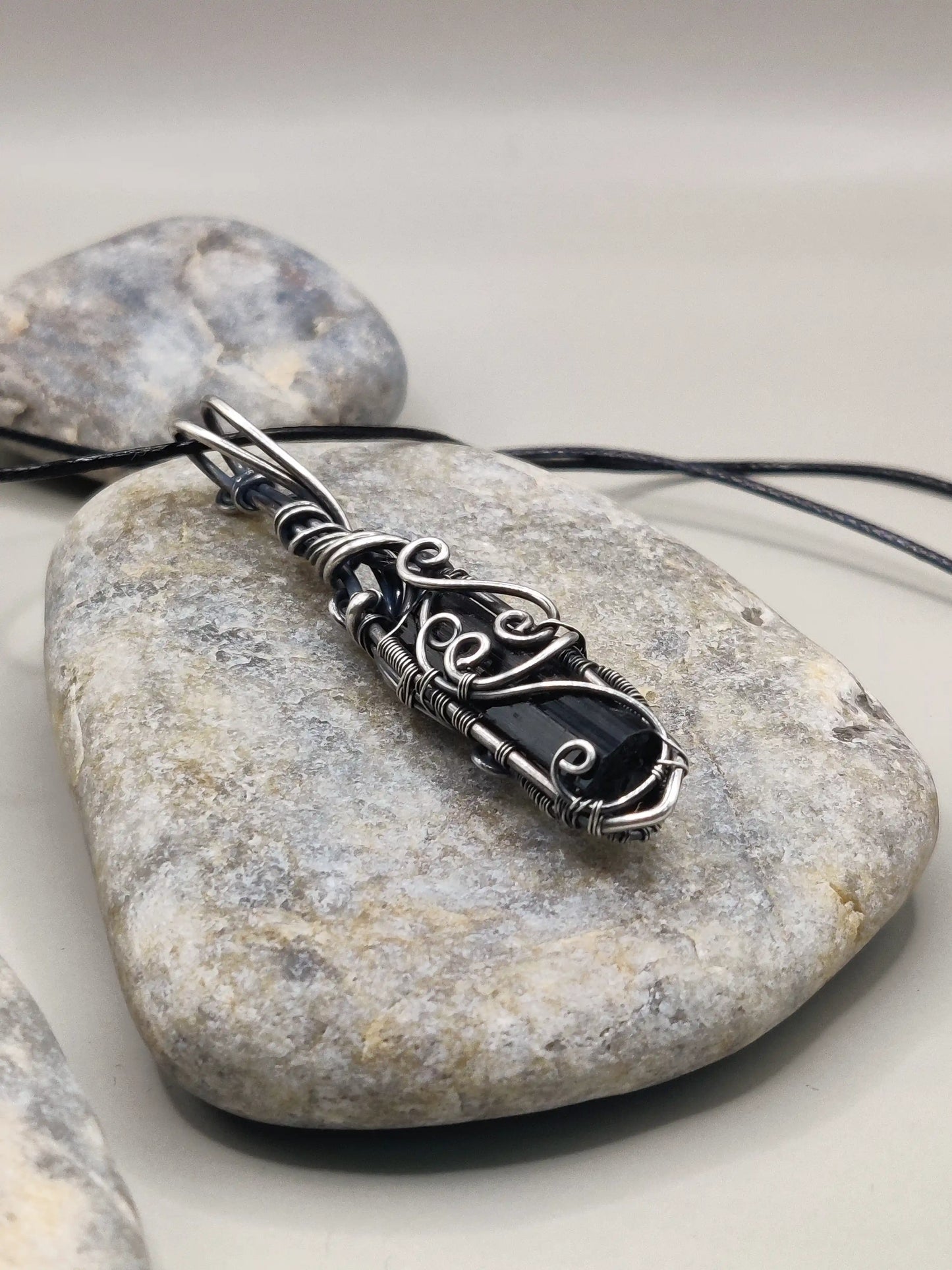Neil - Raw Black Tourmaline Silver Pendant 002