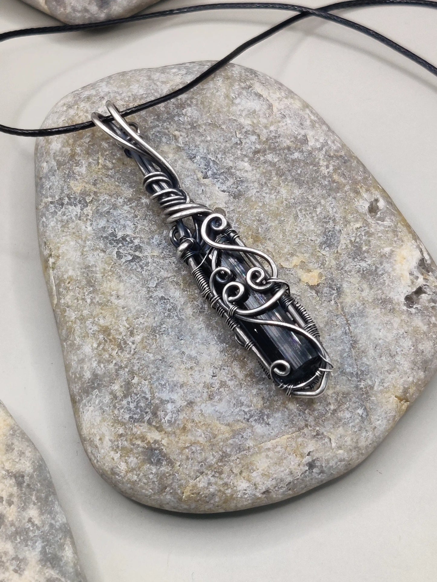 Neil - Raw Black Tourmaline Silver Pendant 002